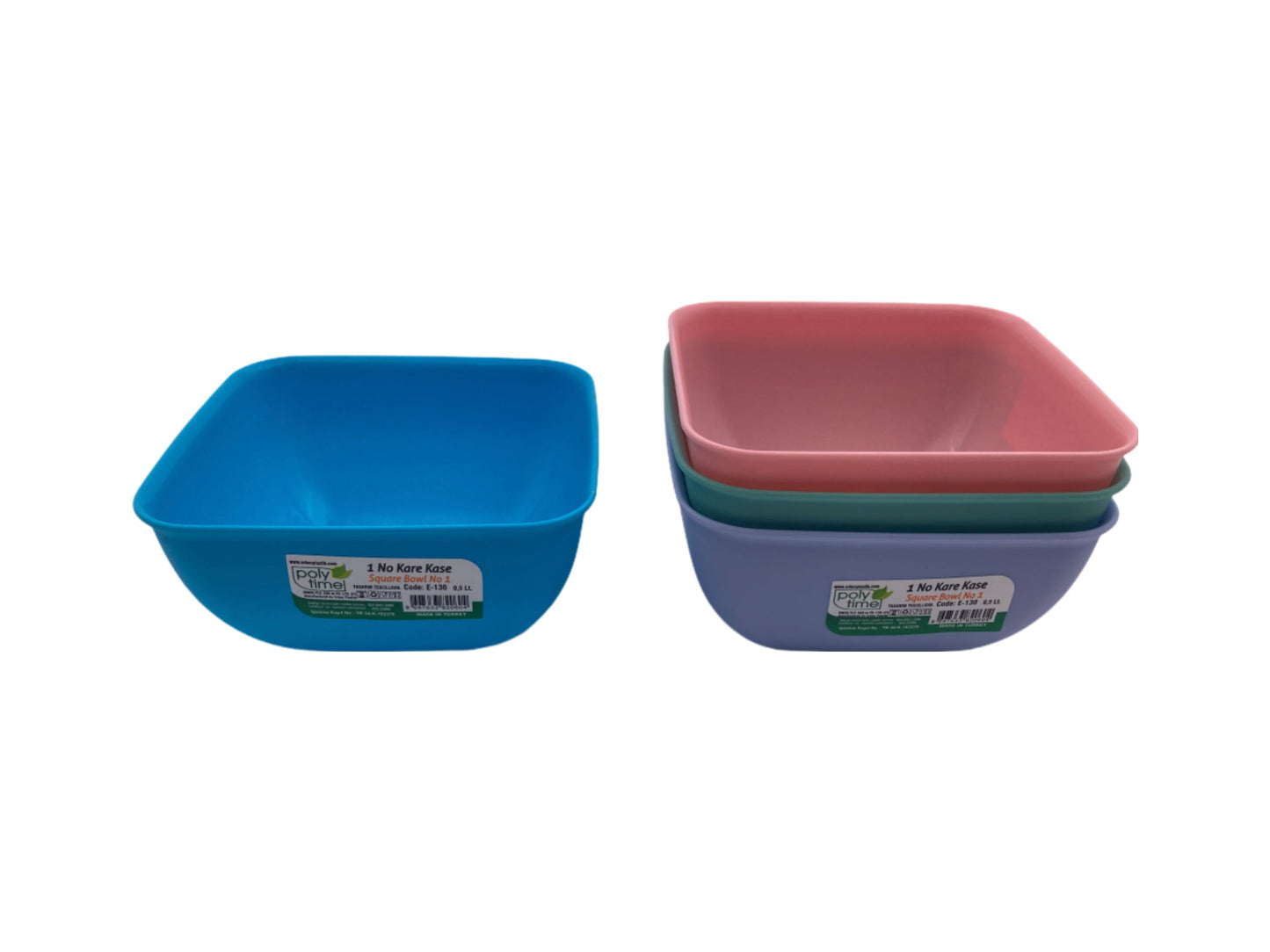 Colorful Square Bowl; 0.5 lt X2