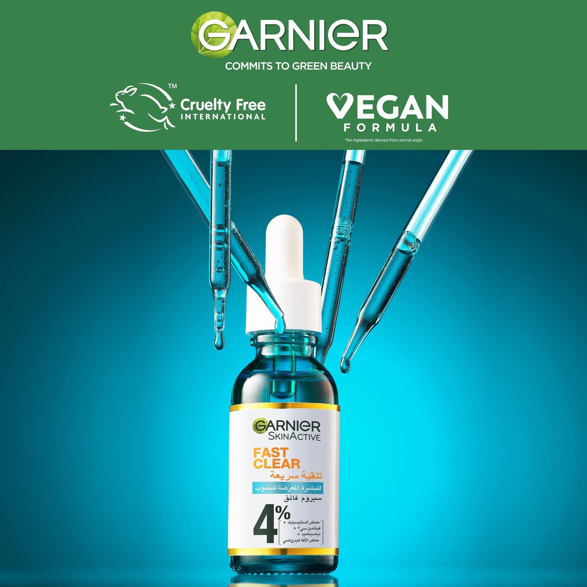 Garnier Fast Clear [4%] Salicylic Acid, Vitamin C, Niacinamide, AHA - Anti-Acne Treatment Booster Serum 30ml - Medaid International