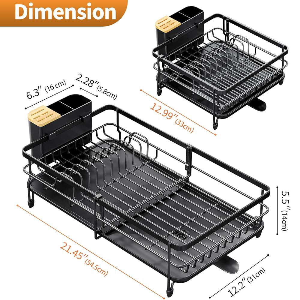 Expandable Dish Rack Stainless Steel with Cutlery Holder