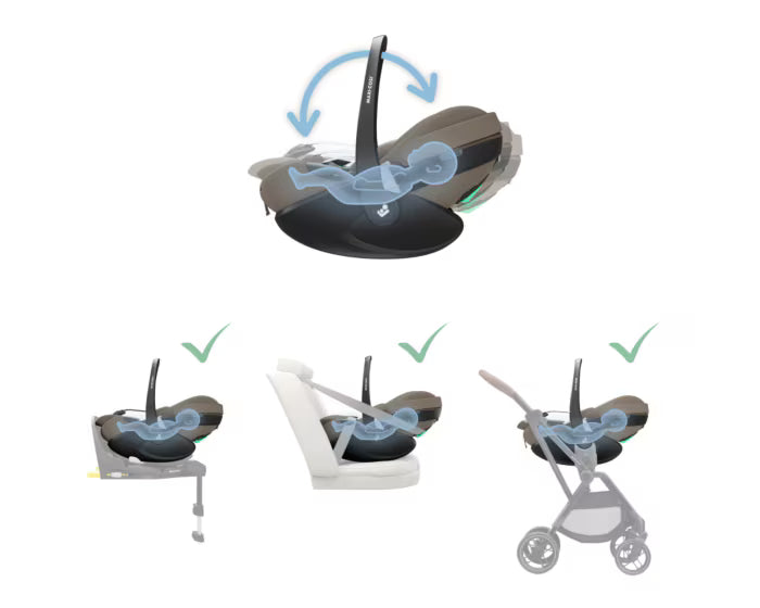 Maxi-Cosi - Plaza+ (Twillic Truffle) - 3pcs Bundle Plaza+ Stroller & Carrycot. Pebble 360 Pro Car Seat - FamilyFix 360 Pro Base. - Travel System