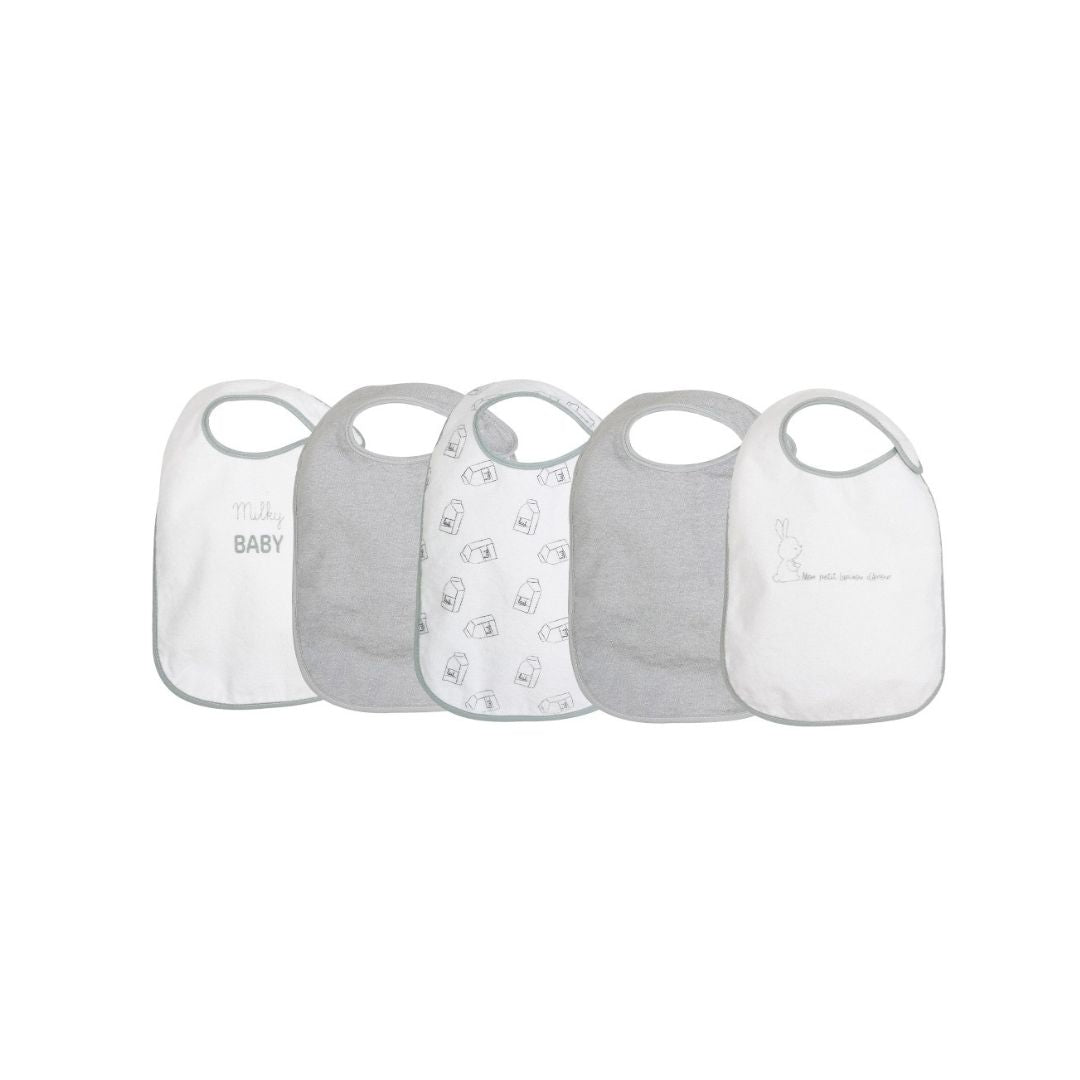 Trois Kilos Sept: 5-Pack Newborn Bibs – White & Grey (24 x 38 cm)