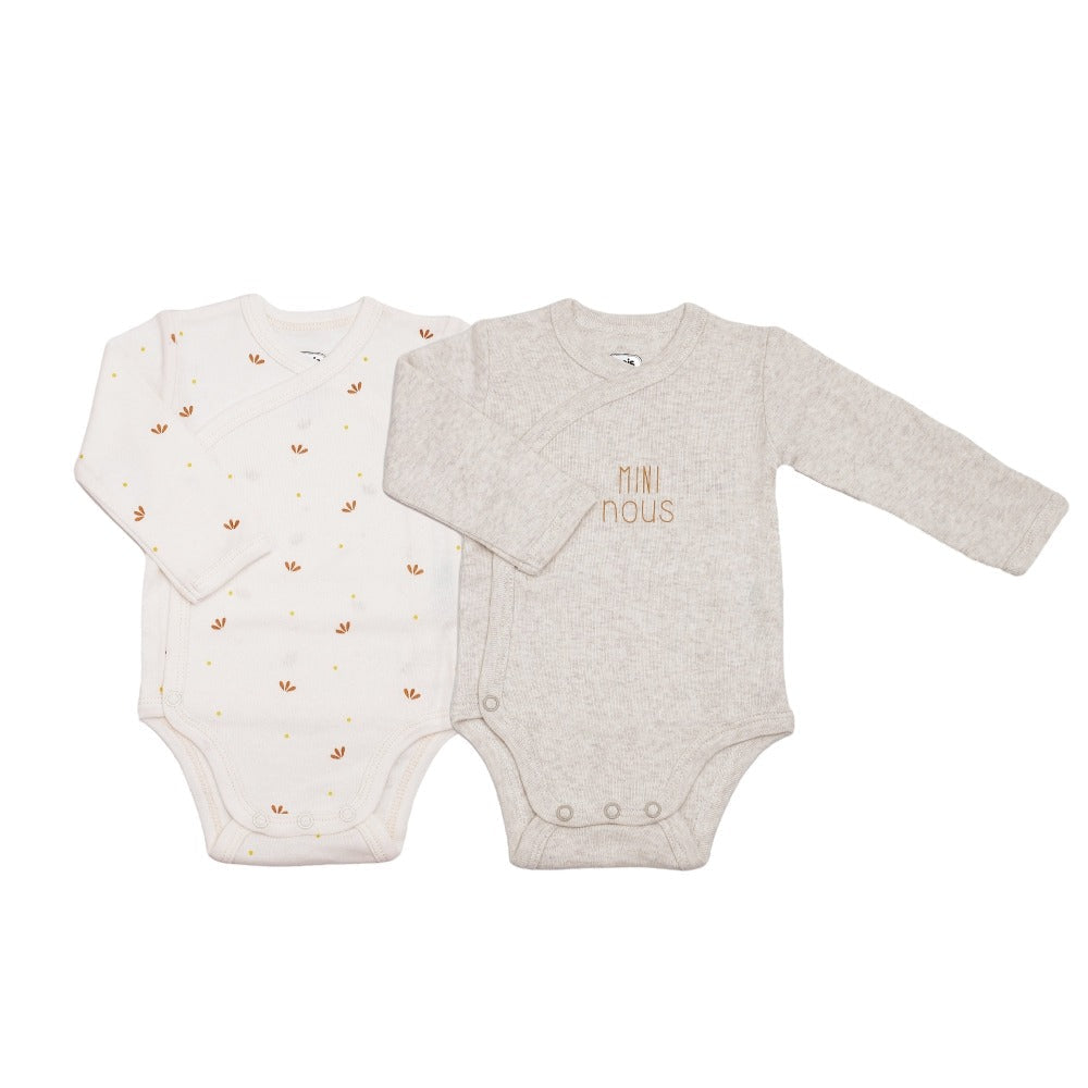 Trois Kilos Sept: Set of 2 Mini Max Bodysuits – Creme (3 Months)