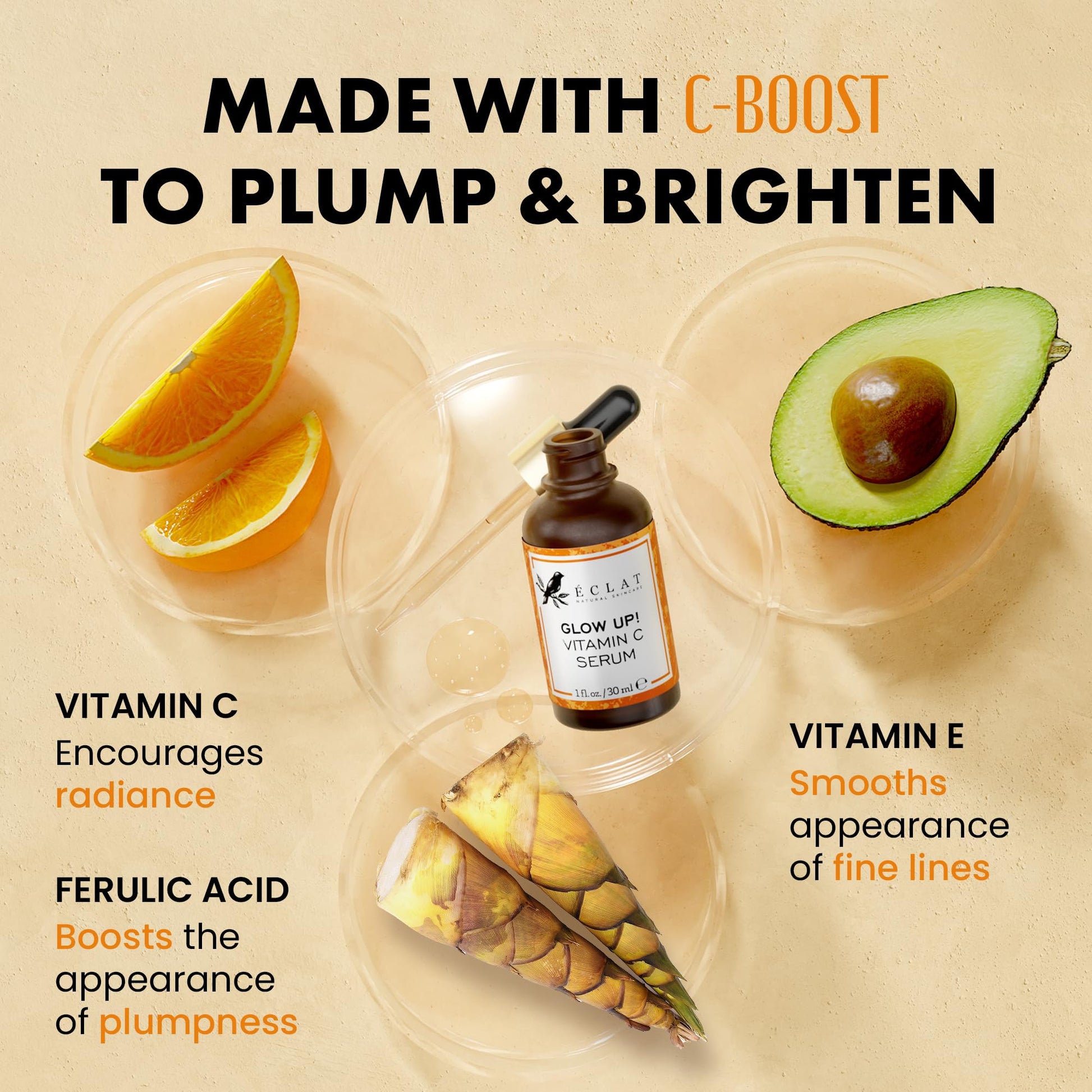Eclat Skincare Vitamin C Face Serum - Skin Care for Dark Spots, Vitamin C Serum with Hyaluronic Acid, Ferulic Acid, & Vit E - Anti Aging and Skin Brightening, Pure Vit C Facial Care - 30 ml - Medaid International