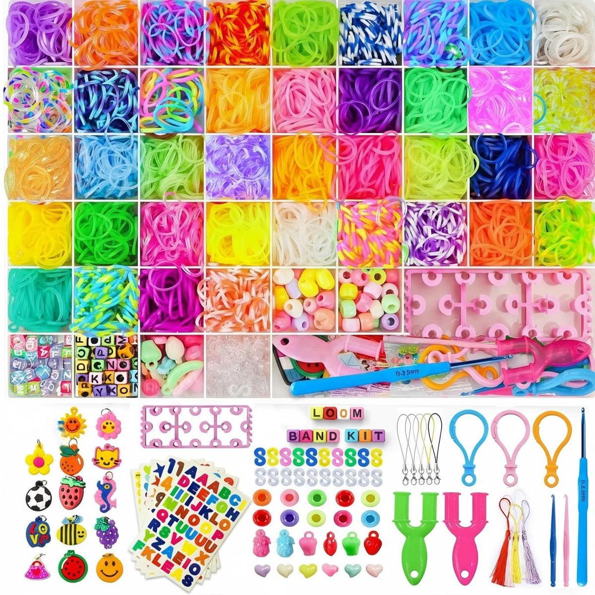 KASTWAVE 5000+ PCS Rubber Band Bracelet Kit, Friendship Jewelry Making Set for Girls & Boys, 54-Compartment Organizer with Y-Loom, Beads, Tassels, Hooks & Accessories