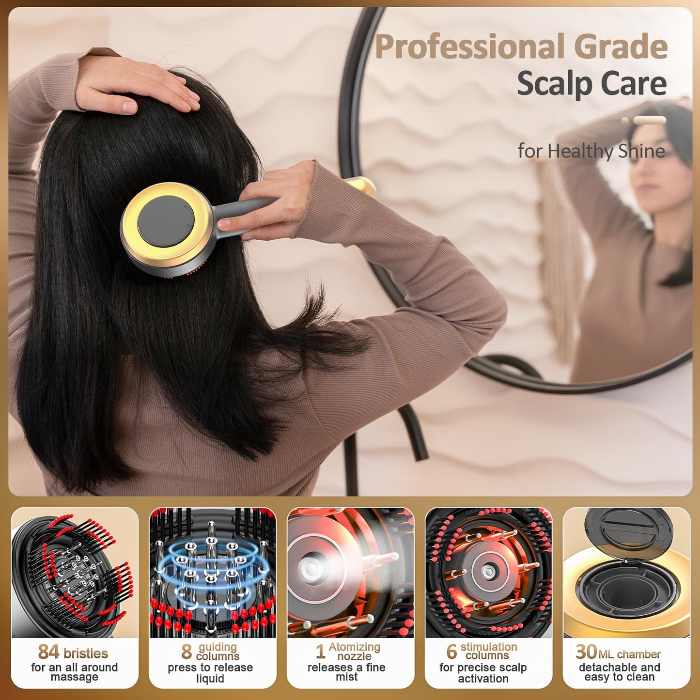 VitalEveRev Hair Oil Applicator with Atomization - 3 in 1 Electric Scalp Massager with Detachable Oil and Atomizing Chambers for Easy Cleaning, Lifting Function for Hair Growth - Medaid International