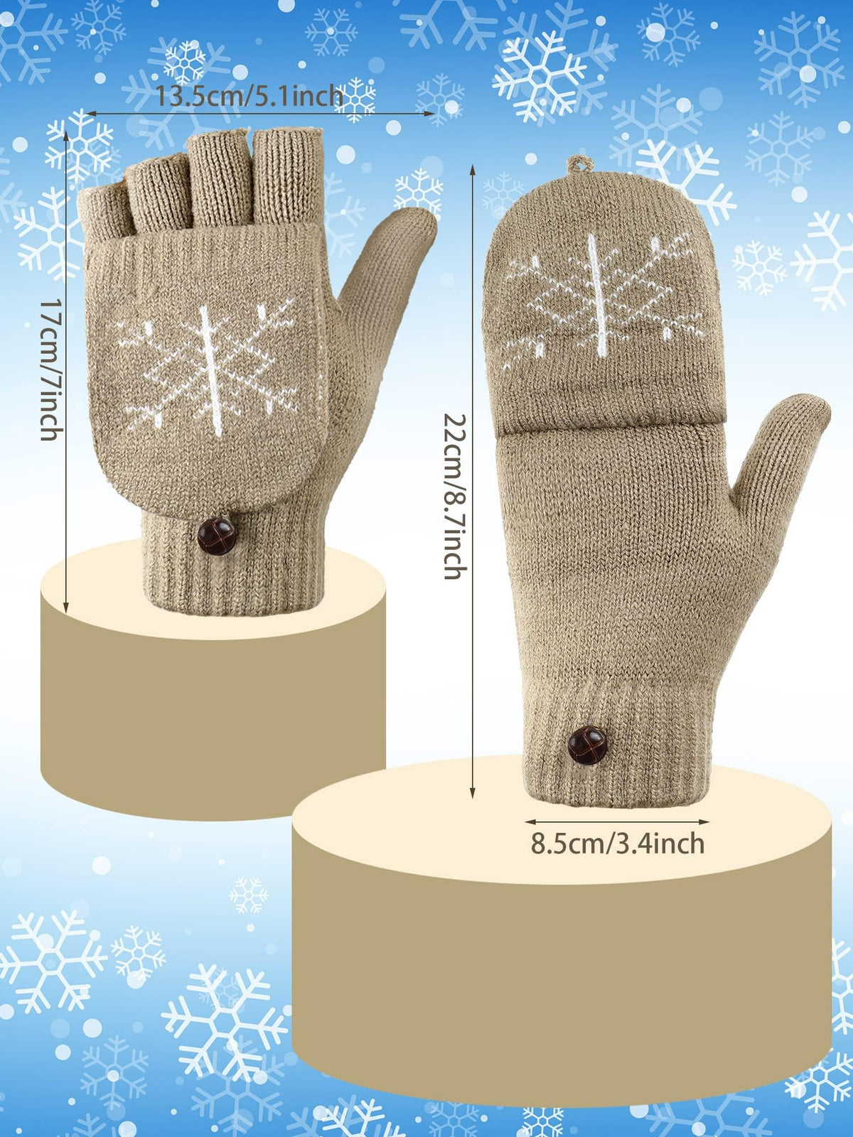 KASTWAVE 4 Pairs Women’s Winter Knitted Convertible Fingerless Gloves – Flip Cover Wool Mittens (White/Black/Gray/Khaki) | Warm Half-Finger Gloves for Typing/Writing/Chores, One Size Fits Most