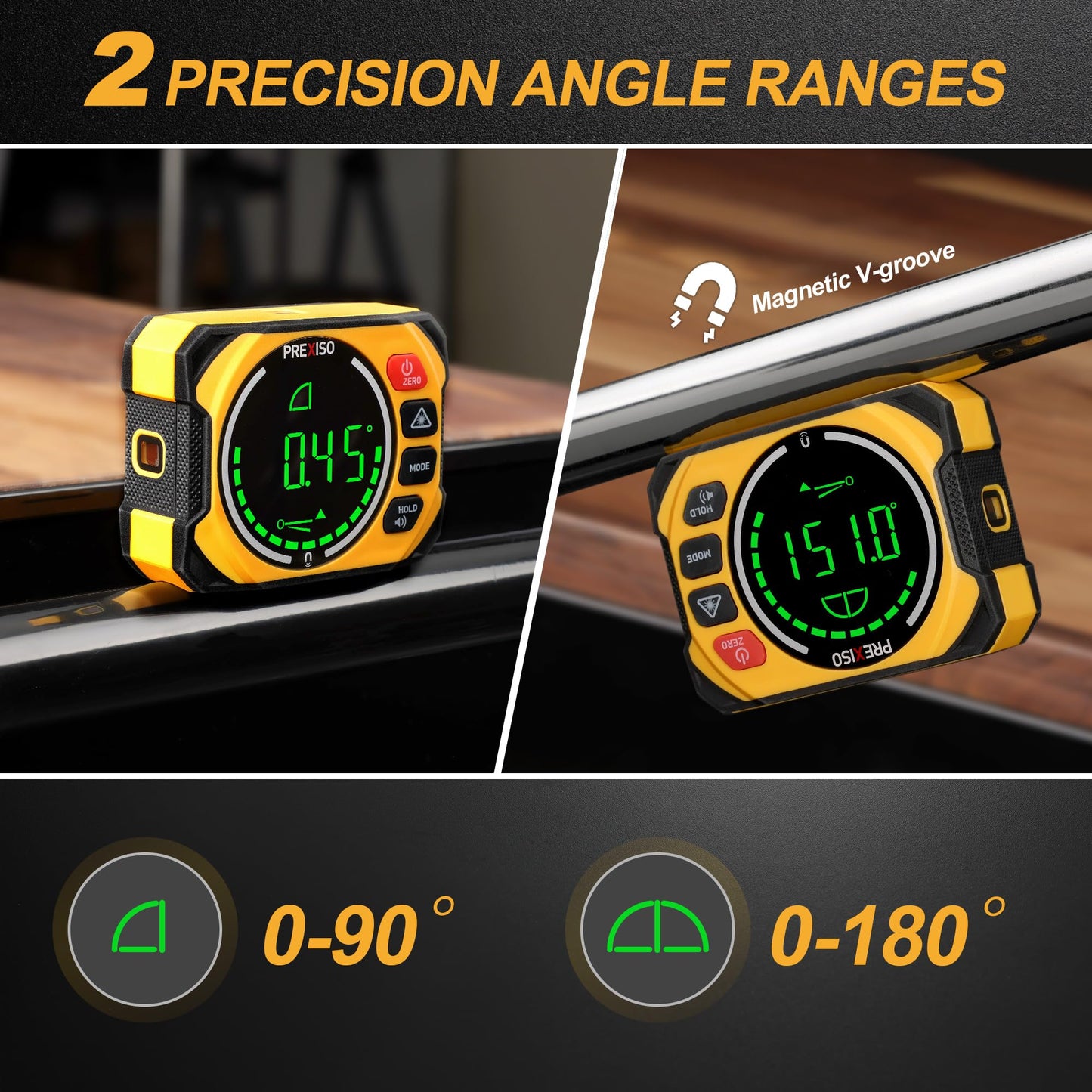PREXISO 3-in-1 Multi Surface Laser Level with Digital Angle Gauge Magnetic, Rechargeable Digital Level with Wall Mount Base, 0-90° & 0-180°, Angle Finder Cross Line for Woodwork, Saw, Hanging Frames - Medaid International