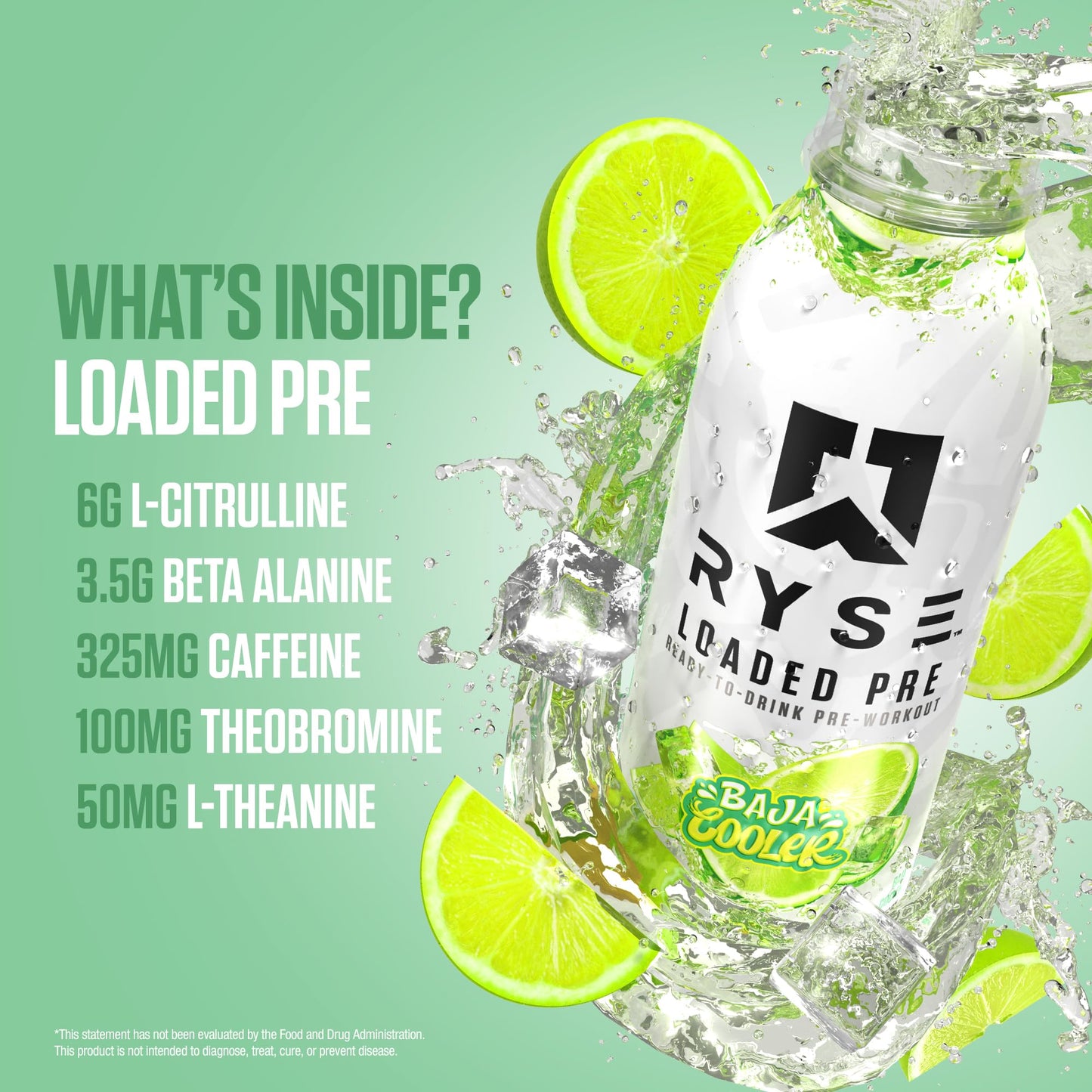 RYSE Loaded Pre Workout Drink - Baja Cooler - Sugar-Free, Ready to Drink Energy Supplement with 325mg Caffeine, Citrulline & Beta Alanine for Focus & Pump - 12 fl oz Bottles (Pack of 12) - Medaid International