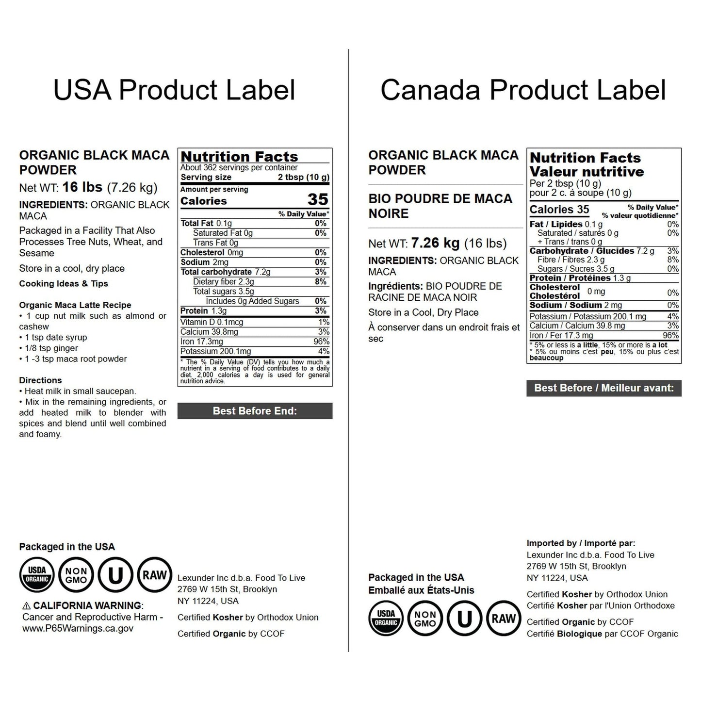 Food to Live Organic Black Maca Powder, 16 Pounds – Raw Ground Maca Root, Non-GMO, Kosher, Fine Flour, Bulk - Medaid International