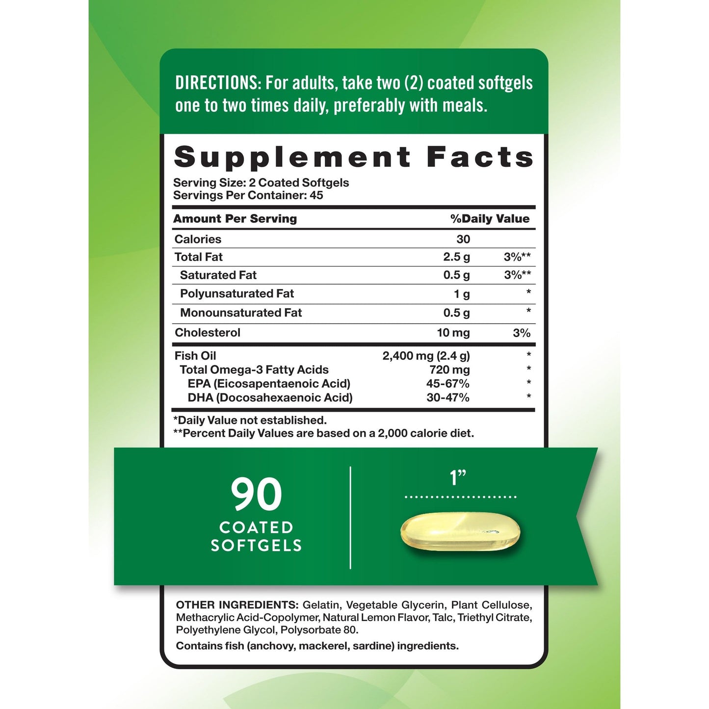 Nature's Truth Fish Oil Omega 3 Supplement | 2400mg | 90 Softgels | Lemon Flavor | Odorless | Non-GMO & Gluten Free - Medaid International