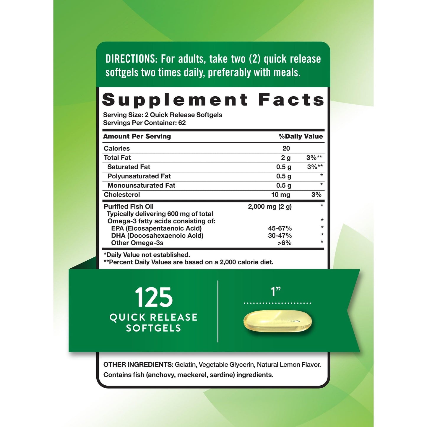 Nature's Truth Omega 3 Fish Oil 2000 mg | 125 Liquid Softgels | Burpless, Lemon Flavor Pills | Non-GMO and Gluten Free Supplement - Medaid International