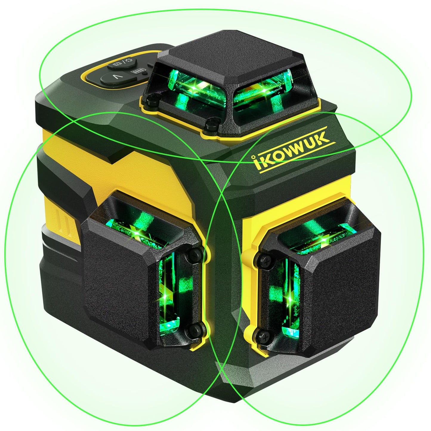IKOVWUK Laser Level, 3x360° Cross Line Laser for Construction and Picture Hanging, 12 Green Lasers with Self-leveling, 3D Vertical & Horizontal Line, Level Tool with 5200 mAh Rechargeable Battery - Medaid International