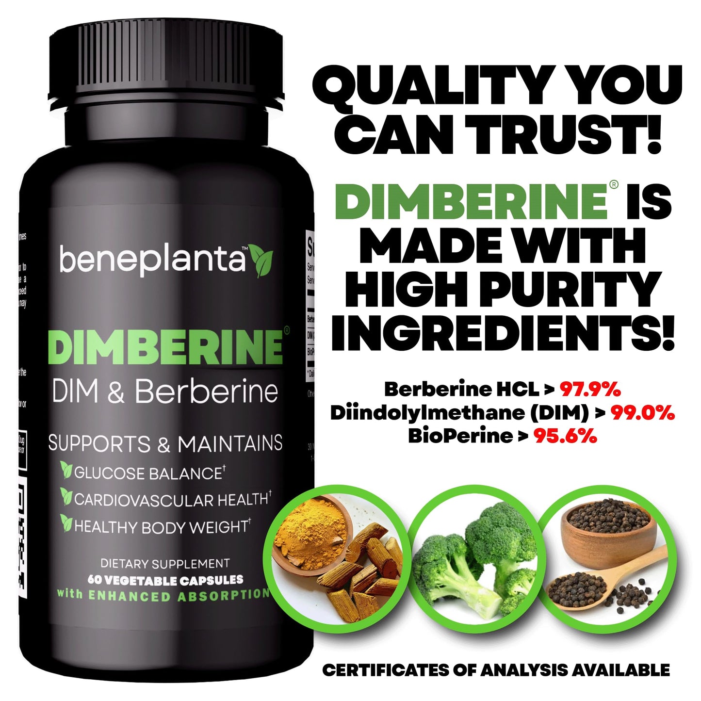 Dimberine - DIM & Berberine, High Purity Enhanced Absorption Formula - 60 Capsules - Medaid International