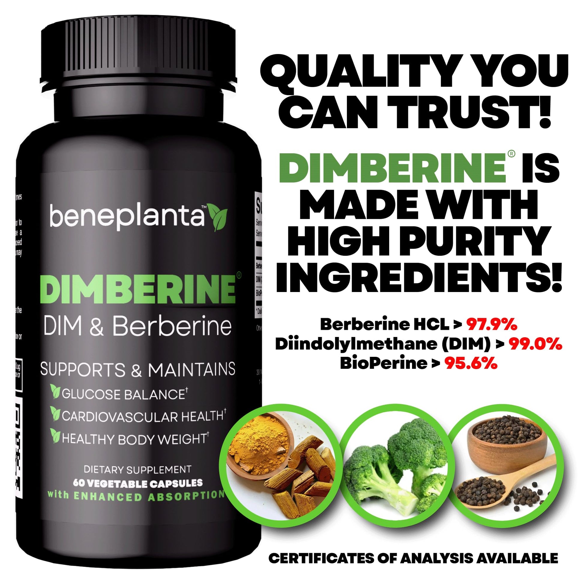 Dimberine - DIM & Berberine, High Purity Enhanced Absorption Formula - 60 Capsules - Medaid International