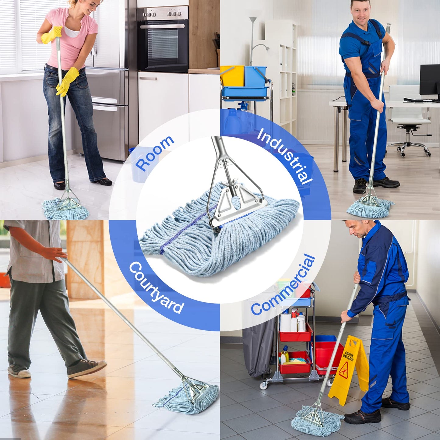 String Mop Heavy Duty for Floor Cleaning- Industrial Commercial Wet Mop with 59inch Mop Handle for Home Garage Office Workshop Warehouse Floor Cleaning - Medaid International