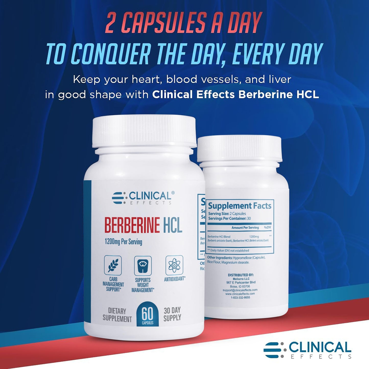 Clinical Effects Berberine HCL - Pure Berberine 1200mg - Liver Support - Vegan Supplement - 60 Veggie Capsules - Made in The USA - Medaid International