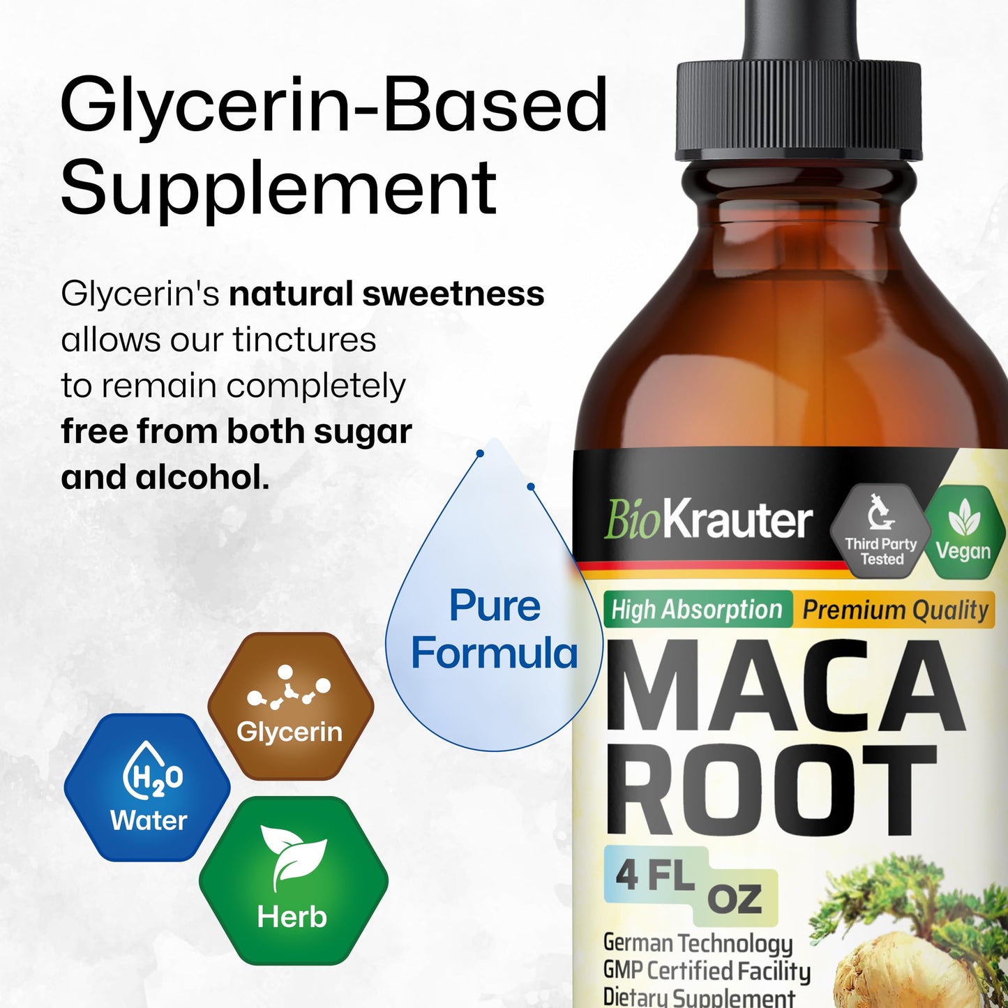 BIO KRAUTER Maca Root Liquid Drops - Maca Extract Tincture - Vegan, Sugar & Alcohol Free Extract 4 Fl.Oz. - Medaid International