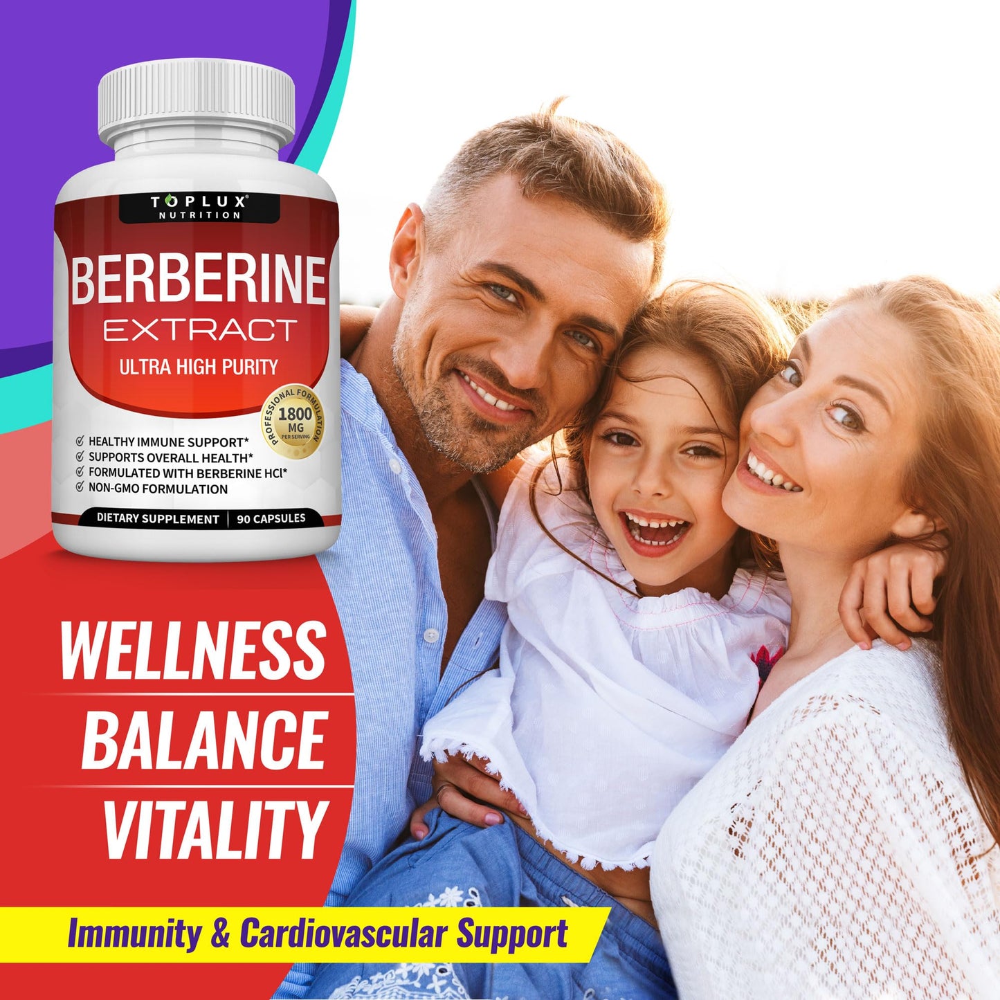 Berberine Supplement 1800mg - Berberine HCL 97% Tested Ultra High Purity Premium Berberine Extract to Support Overall Health, High Potency Berberine Plus Non-GMO Vegan Men Women, 90 Capsules - Medaid International
