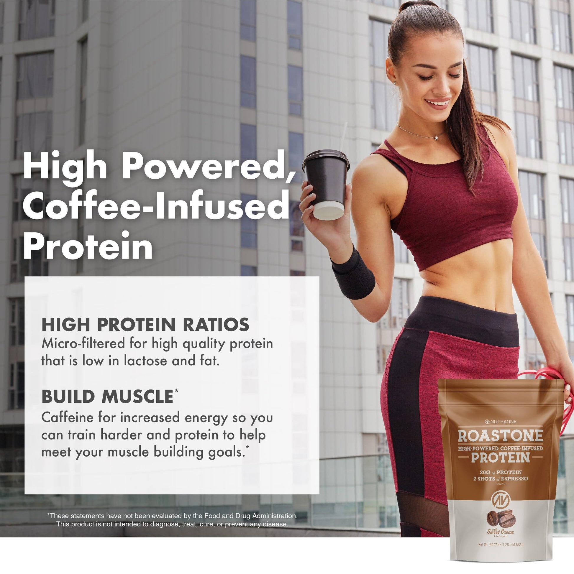 NutraOne RoastOne Coffee Protein Powder Coffee Infused Whey Protein Powder for Energy & Focus, 160mg Caffeine and 20g Protein (Sweet Cream – 1.35 lbs.) - Medaid International