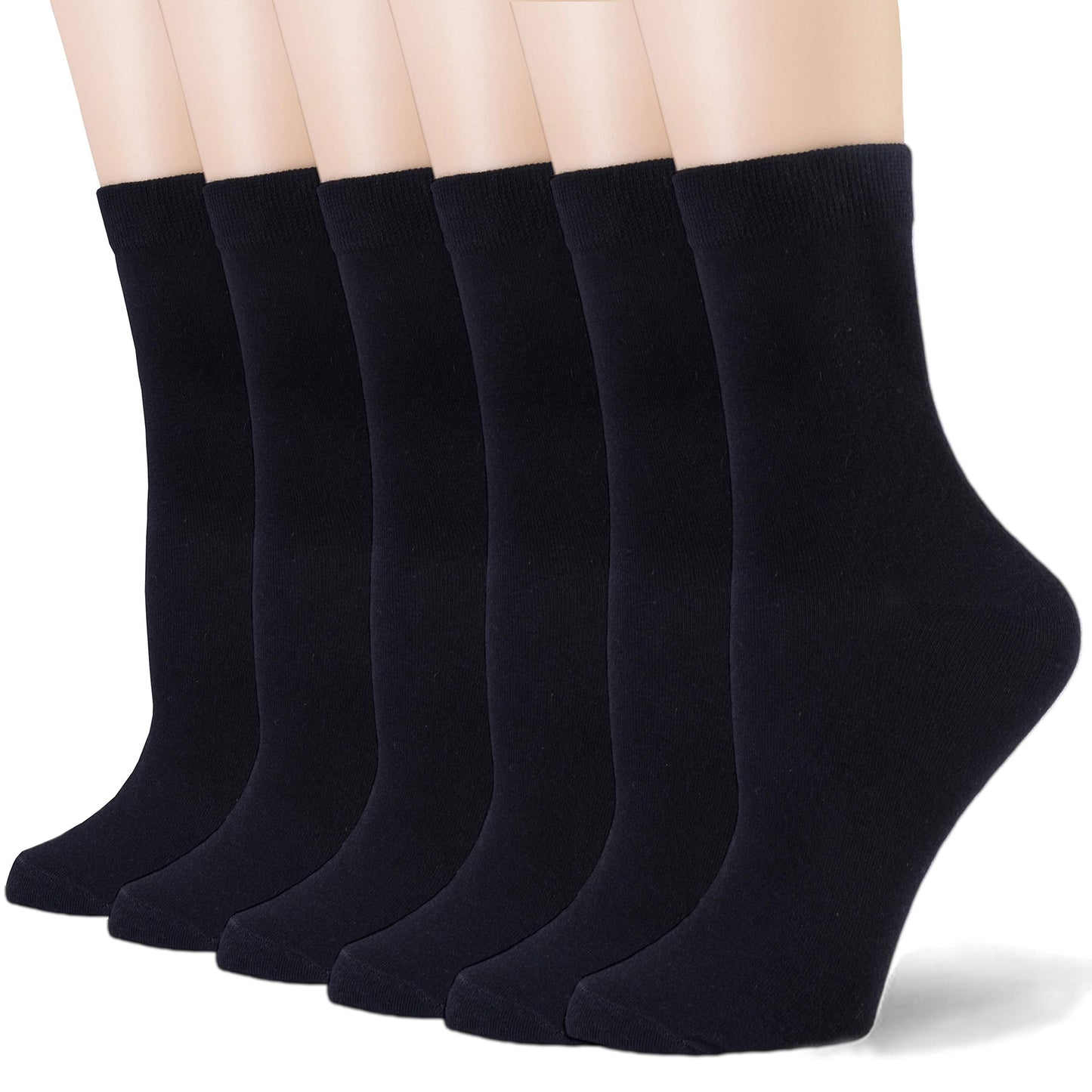 Coumore Women's Black Cotton Crew Socks High Ankle Summer Long Dress Work Casual Ladies Thin Socks for Women,US Size 5-9-11,6 Pack - Medaid International