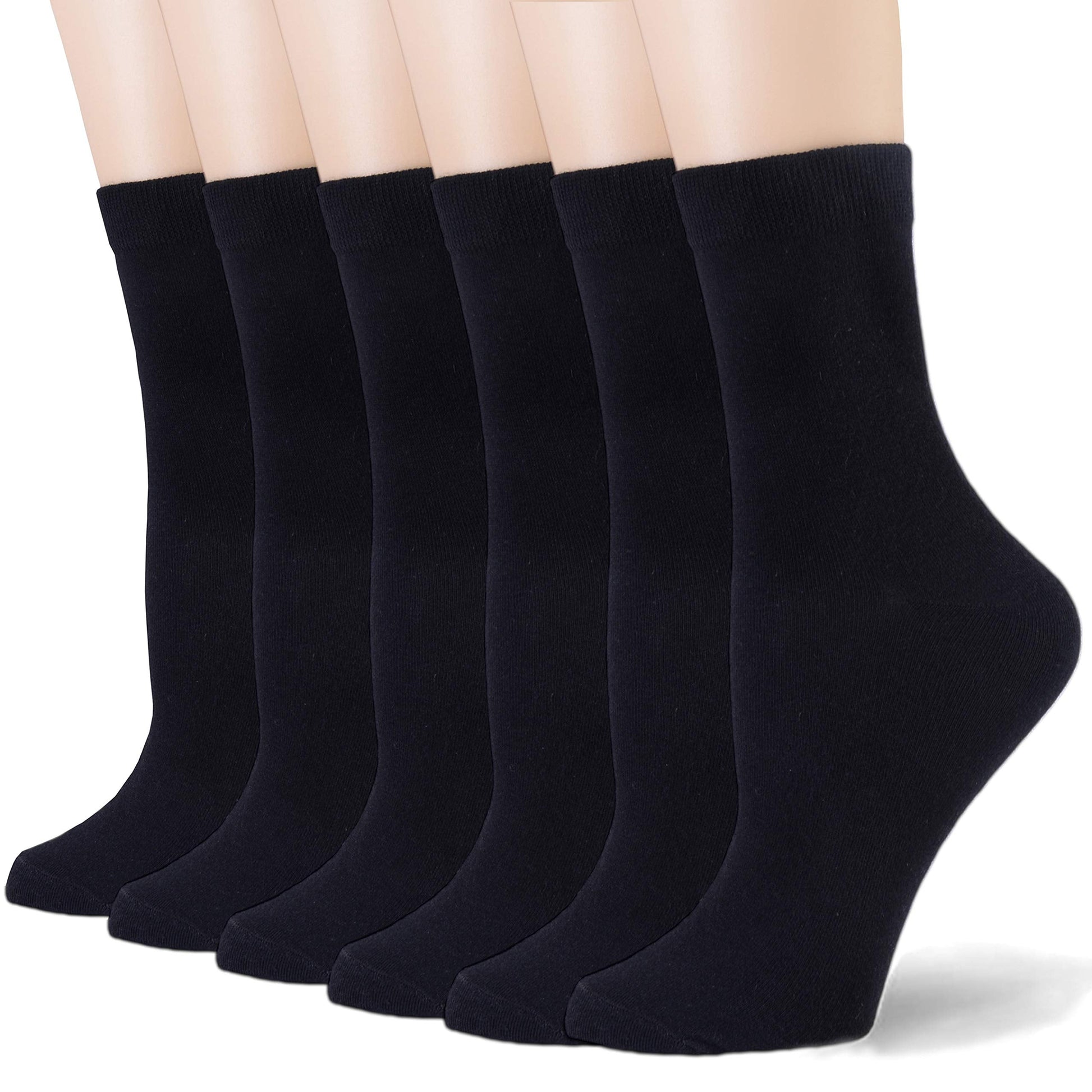 Coumore Women's Black Cotton Crew Socks High Ankle Summer Long Dress Work Casual Ladies Thin Socks for Women,US Size 5-9-11,6 Pack - Medaid International