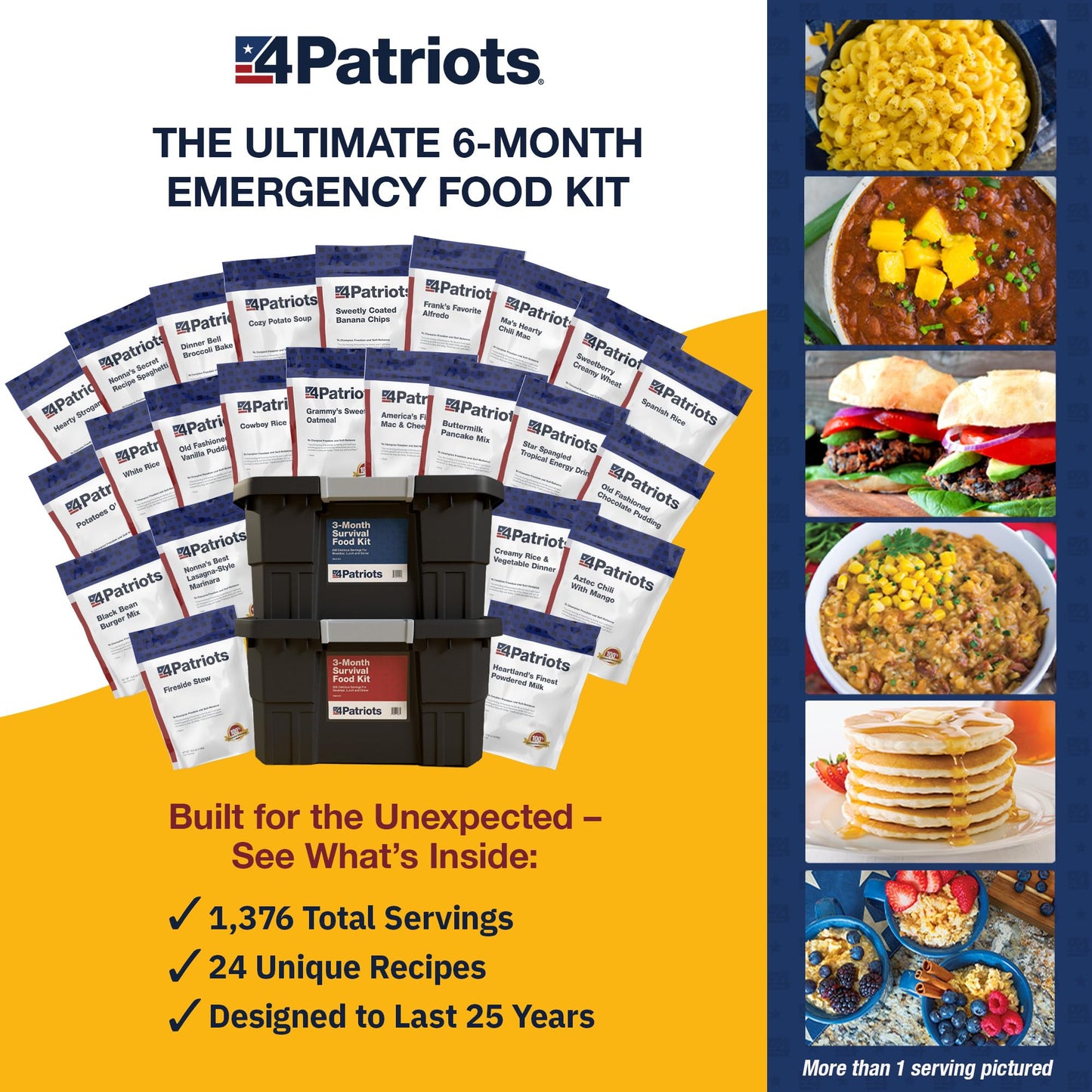4Patriots 6-Month Survival Food Kit: Emergency Food Supply Designed to Last 25 Years, 1,376 Servings