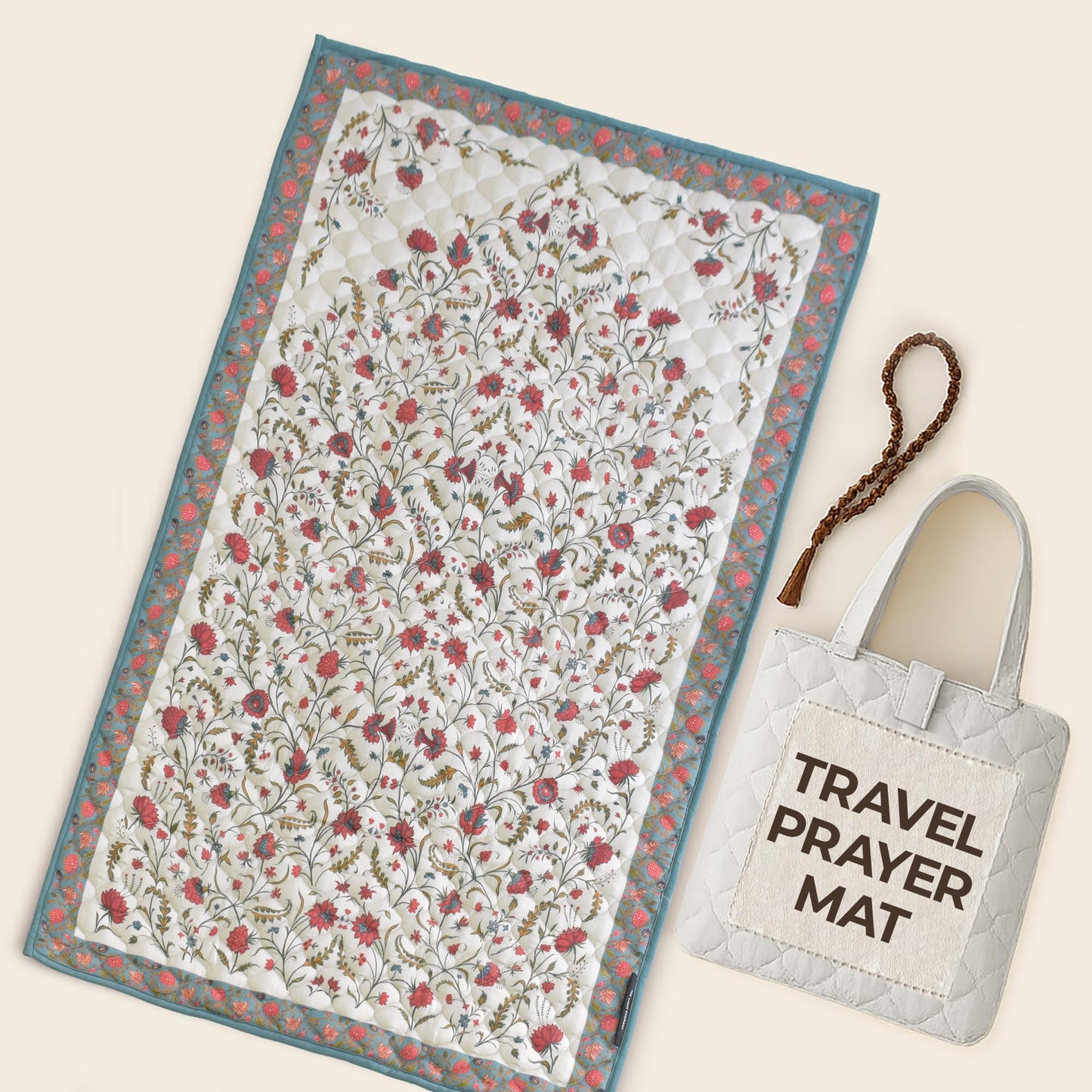 The Linen Company Prayer Mat - Thick Padded & Foldable Travel Prayer Mat - Ideal for Home, Office & Mosque Use - Portable & Machine Washable with Modern Design - Best as Islamic/Umrah Gift - Samarkand - Medaid International