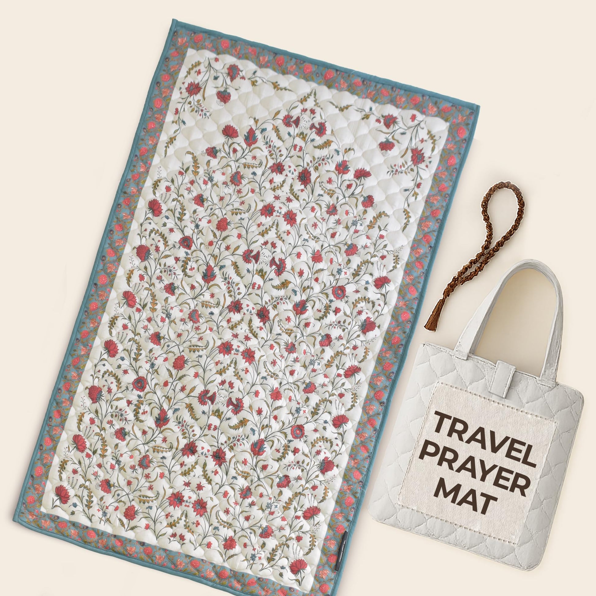 The Linen Company Prayer Mat - Thick Padded & Foldable Travel Prayer Mat - Ideal for Home, Office & Mosque Use - Portable & Machine Washable with Modern Design - Best as Islamic/Umrah Gift - Samarkand - Medaid International