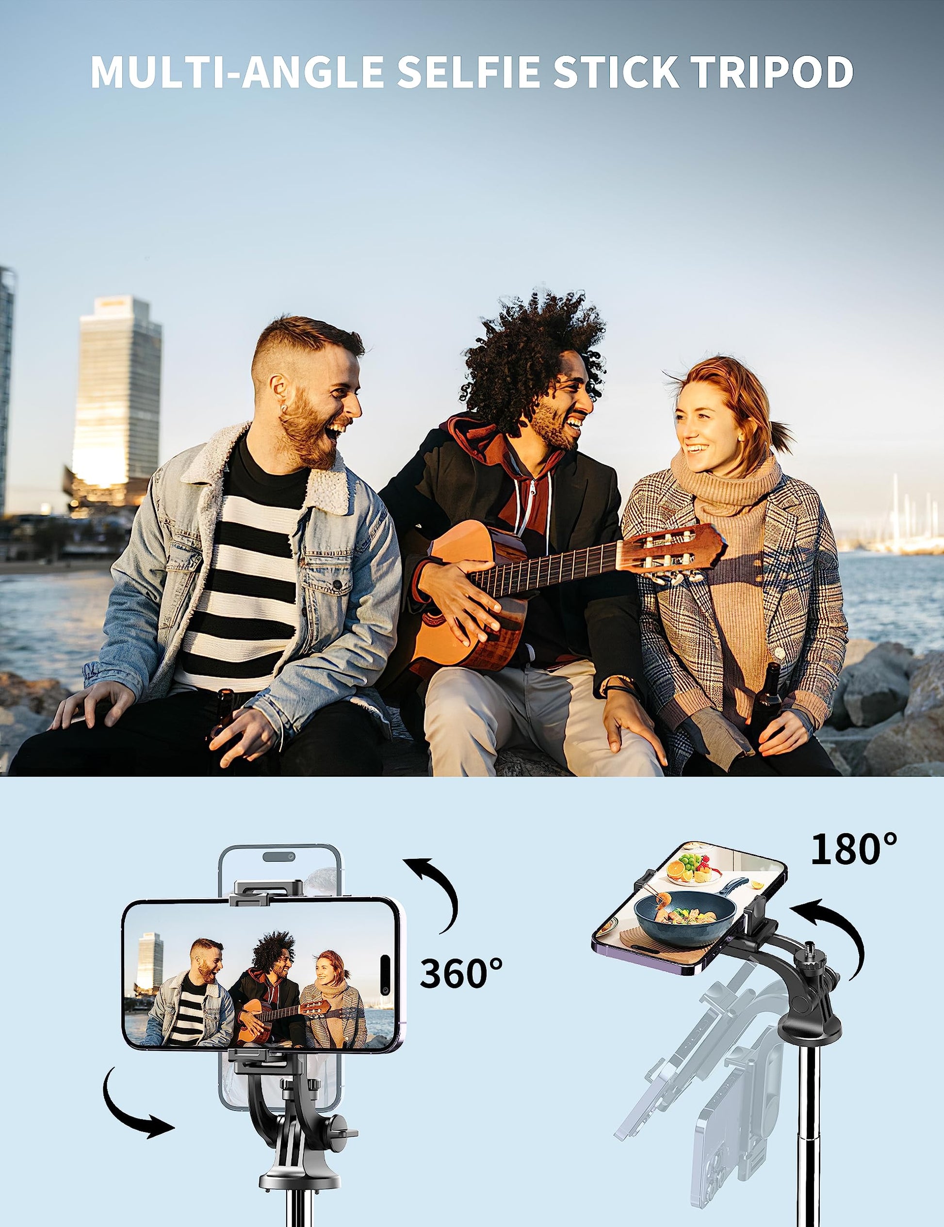 71" Phone Tripod & Selfie Stick, All in One Extendable Cell Phone Tripod with Wireless Remote, Tripods Stand for iPhone & Travel Selfie Stick 360° Rotation Compatible with iPhone Android, Camera - Medaid International