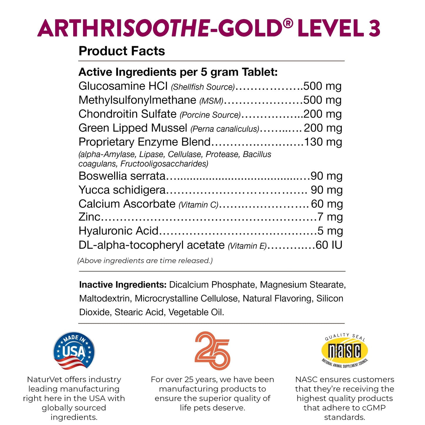 NaturVet – ArthriSoothe-GOLD – Level 3 Advanced Joint Care | Clinically Tested to Support Connective Tissue, Cartilage Health & Joint Movement | Enhanced with Glucosamine, MSM, Chondroitin & Green Lipped Mussel | For Dogs & Cats | 120 Chewable Tablets