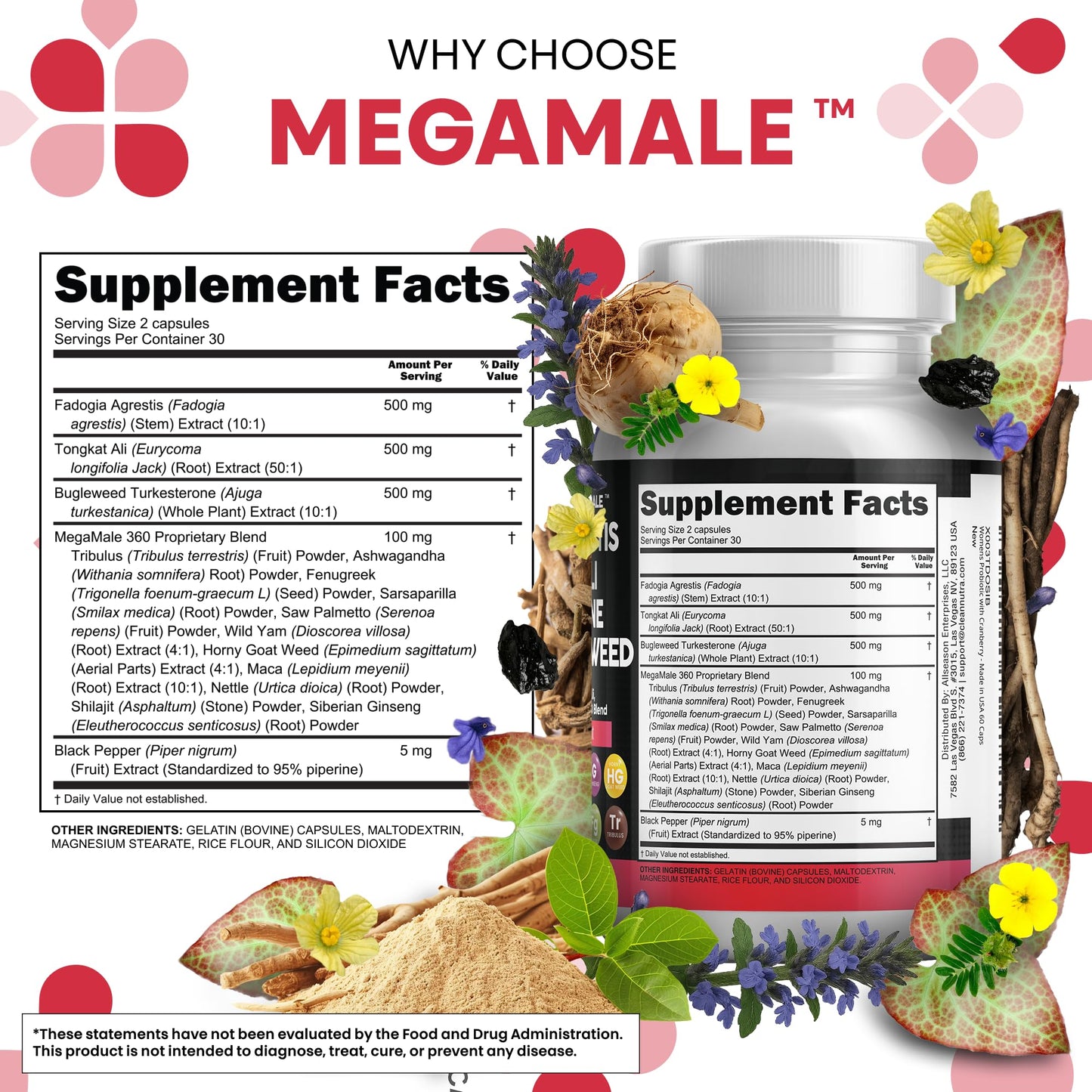 Clean Nutraceuticals Fadogia Agrestis Tongkat Ali Turkesterone Supplement with Horny Goat Weed, Saw Palmetto, Maca Root, Siberian Ginseng, Tribulus Terrestris, Fenugreek, Wild Yam - 60 Count - Medaid International