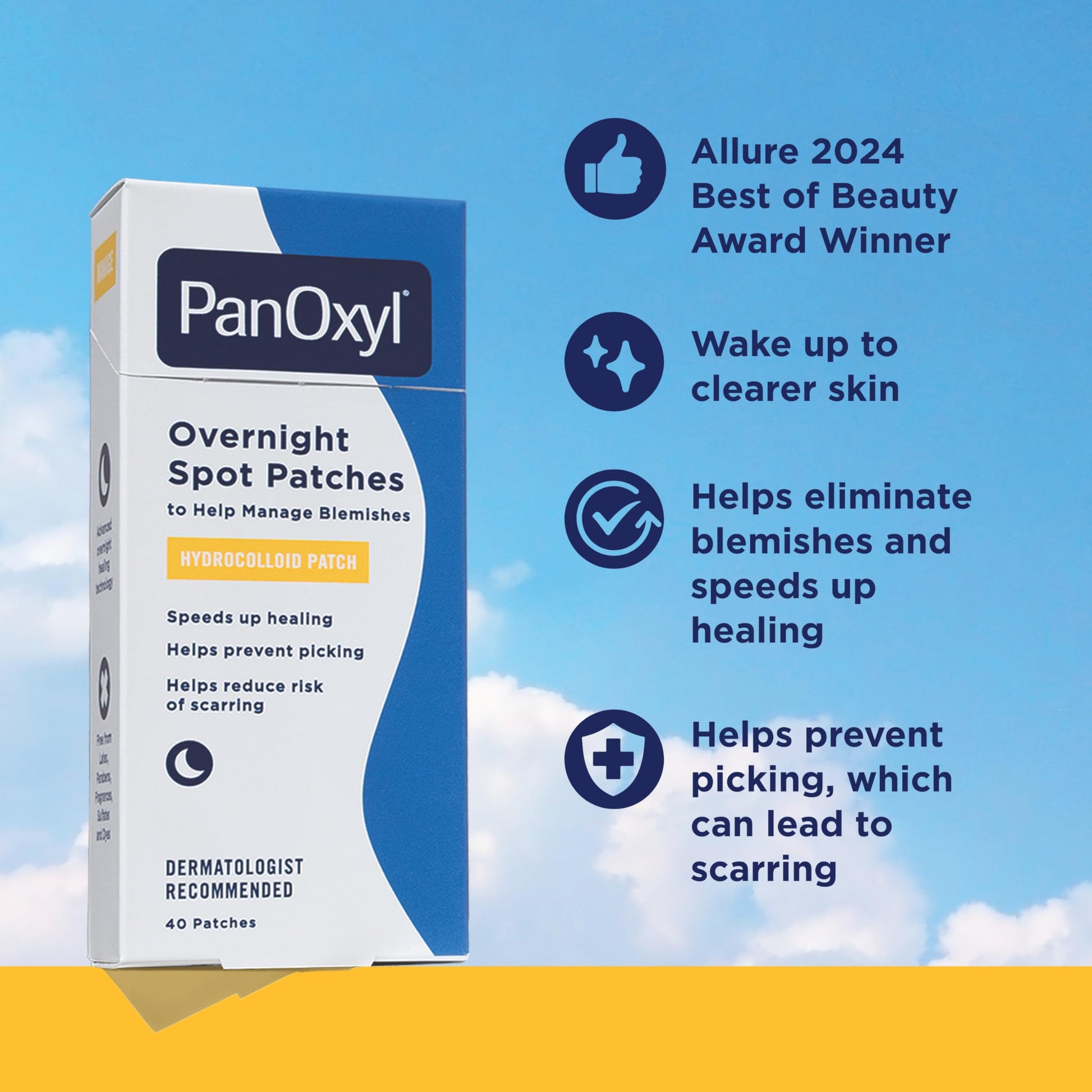 PanOxyl PM Overnight Spot Patches, Advanced Hydrocolloid Healing Technology, Fragrance Free, 40 Count Pack of 1 - Medaid International