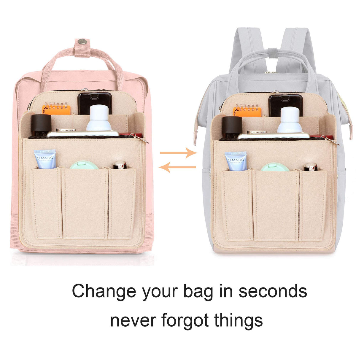 Kastwave Large Capacity Felt Bag Mid-Pack Travel Backpack Liner Storage Accessories