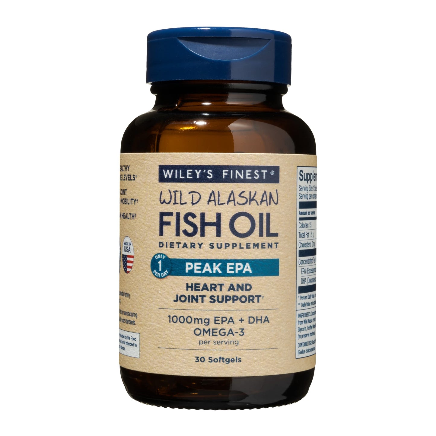 Wiley's Finest Wild Alaskan Fish Oil Peak EPA - Triple Strength Peak EPA & DHA Supplement - 1000mg Fish Oil - Omega-3s for Joint Health Support - 30 Softgels (30 Servings) - Medaid International