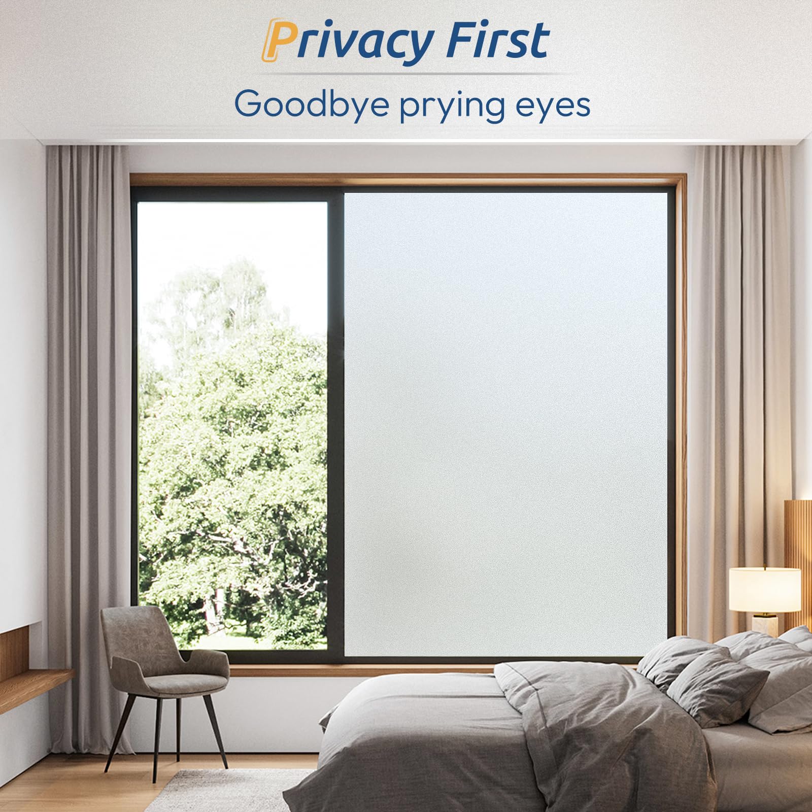 rabbitgoo Window Privacy Film, Frosted Glass Window Clings, Static Cling UV Heat Blocking Door Stickers for Home Bathroom, Removable Indoor Decal Coverings Day and Night, Pure, 17.5 x 78.7 Inches - Medaid International