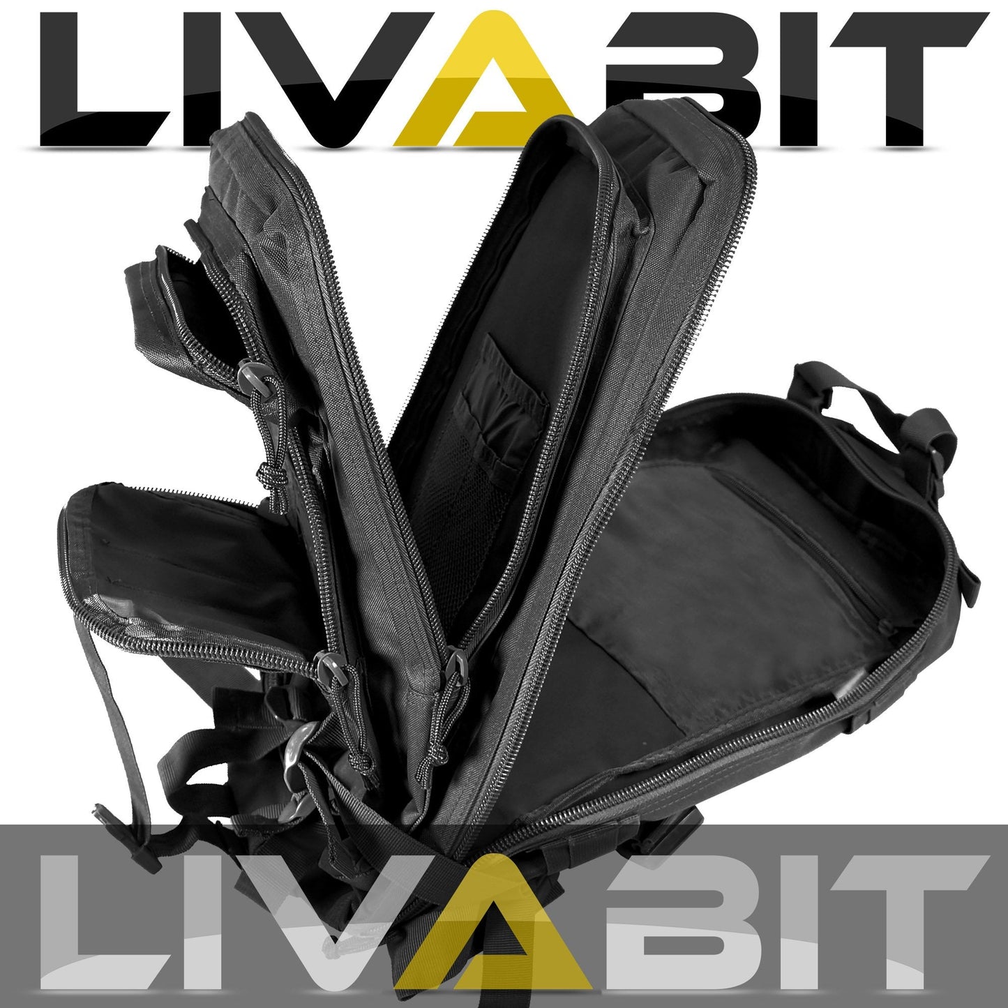 LIVABIT Tactical Emergency EDC 3 Day Earthquake Survivalist Grab and Go Bug Out Kit Bag Backpack Rucksack Molle Nylon Carrier BLACK