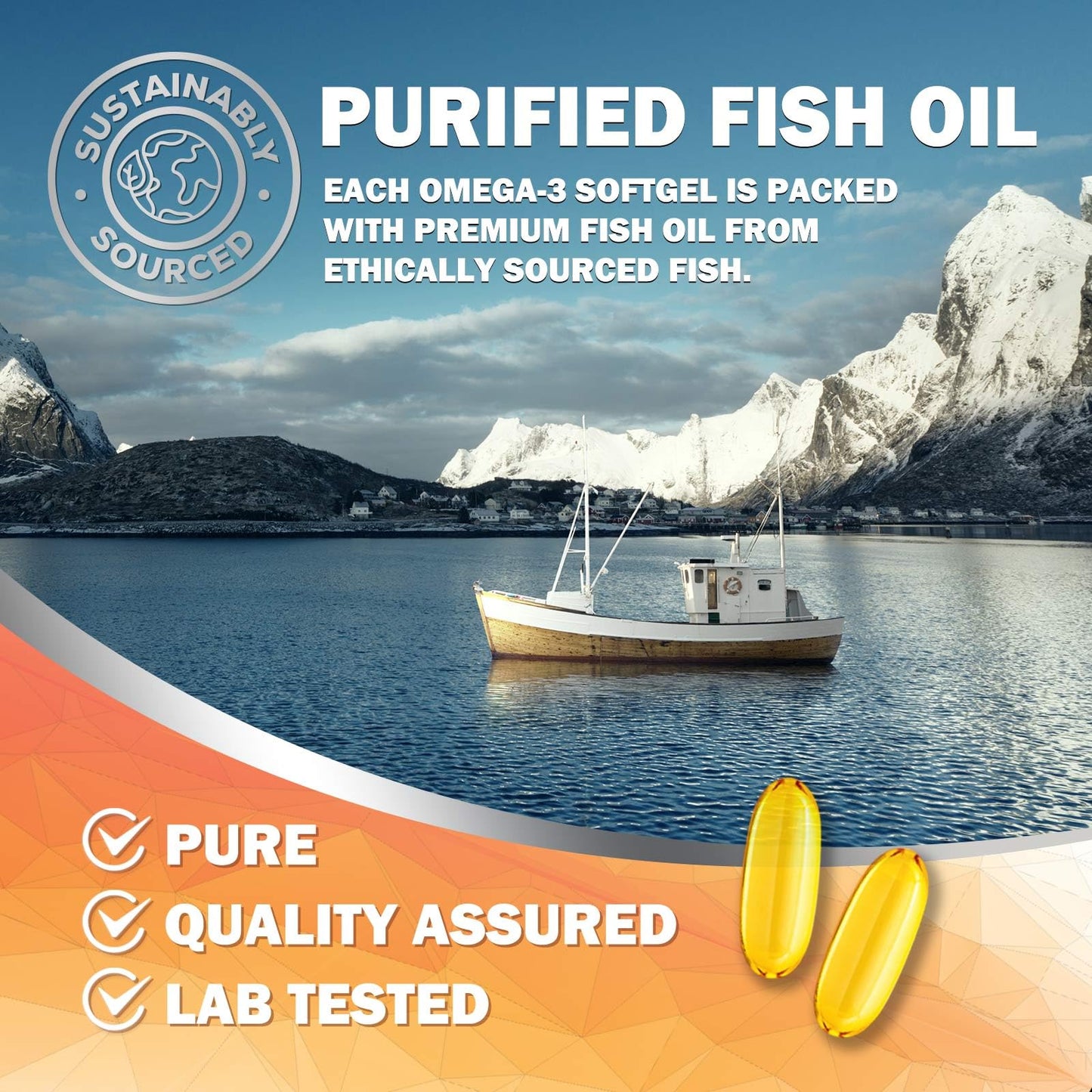 Omega 3 Fish Oil 2400 mg – Triple Strength EPA & DHA Fatty Acids for Heart, Brain & Joint Support – Wild-Caught, Burpless, Lemon Flavor Supplement – Natural, Non-GMO, Gluten-Free – 60 Softgels - Medaid International