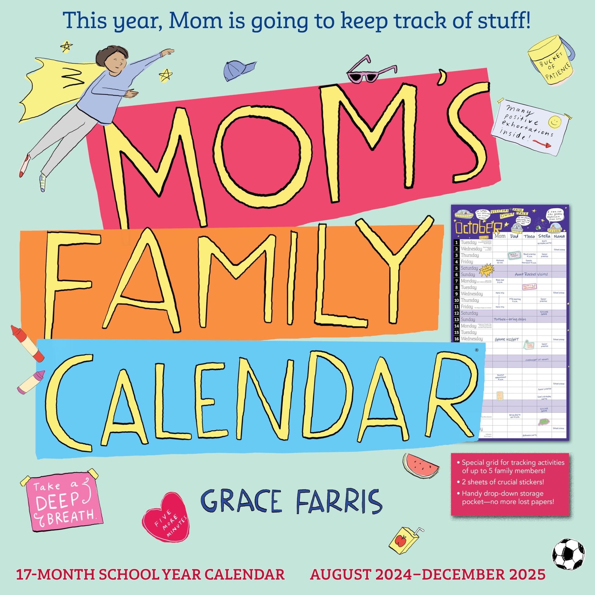 Mom's Family Wall Calendar 2024-2025: 17-Month Calendar August 2024-December 2025 - with stickers! - Medaid International