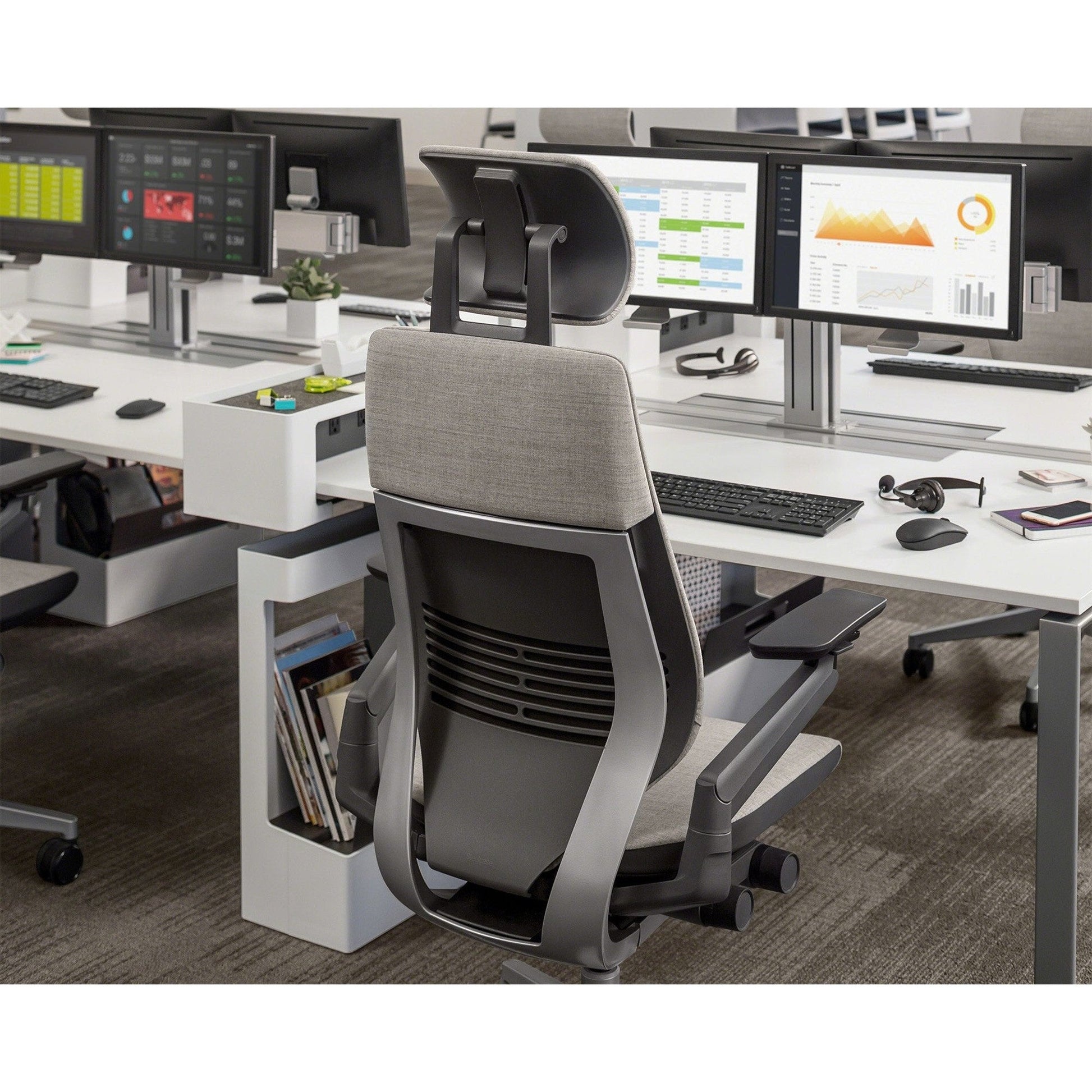 Steelcase Gesture Office Desk Task Chair with Headrest Cogent Connect Blue Jay Fabric Platinum Light Frame (Light/Light) - Medaid International