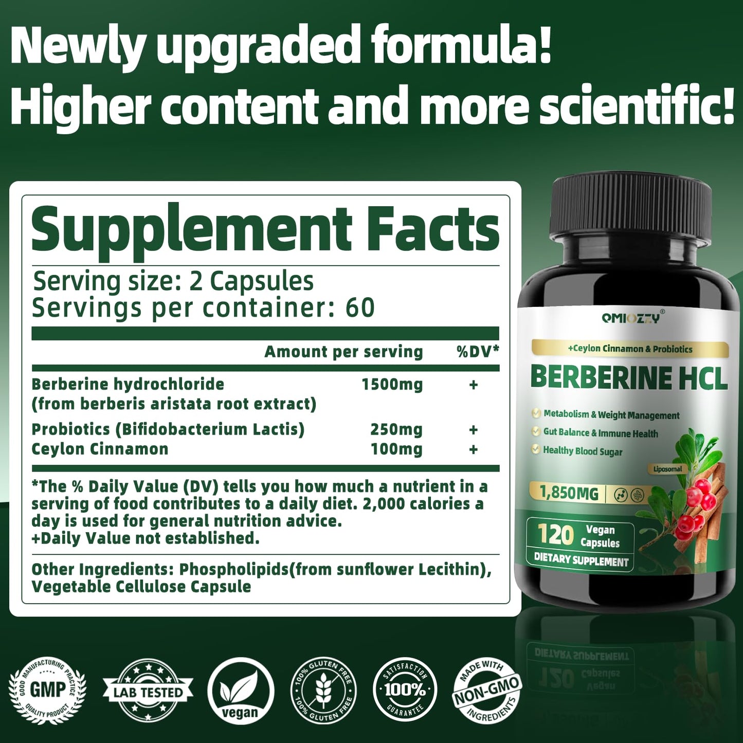Berberine Supplement 1500mg, Liposomal Berberine with Ceylon Cinnamon & Probiotics for Women, Men, Himalayas Plus Extract, Support Gut Health, Blood Sugar Level Immunity, 60-Day Supply, 120 Capsules - Medaid International