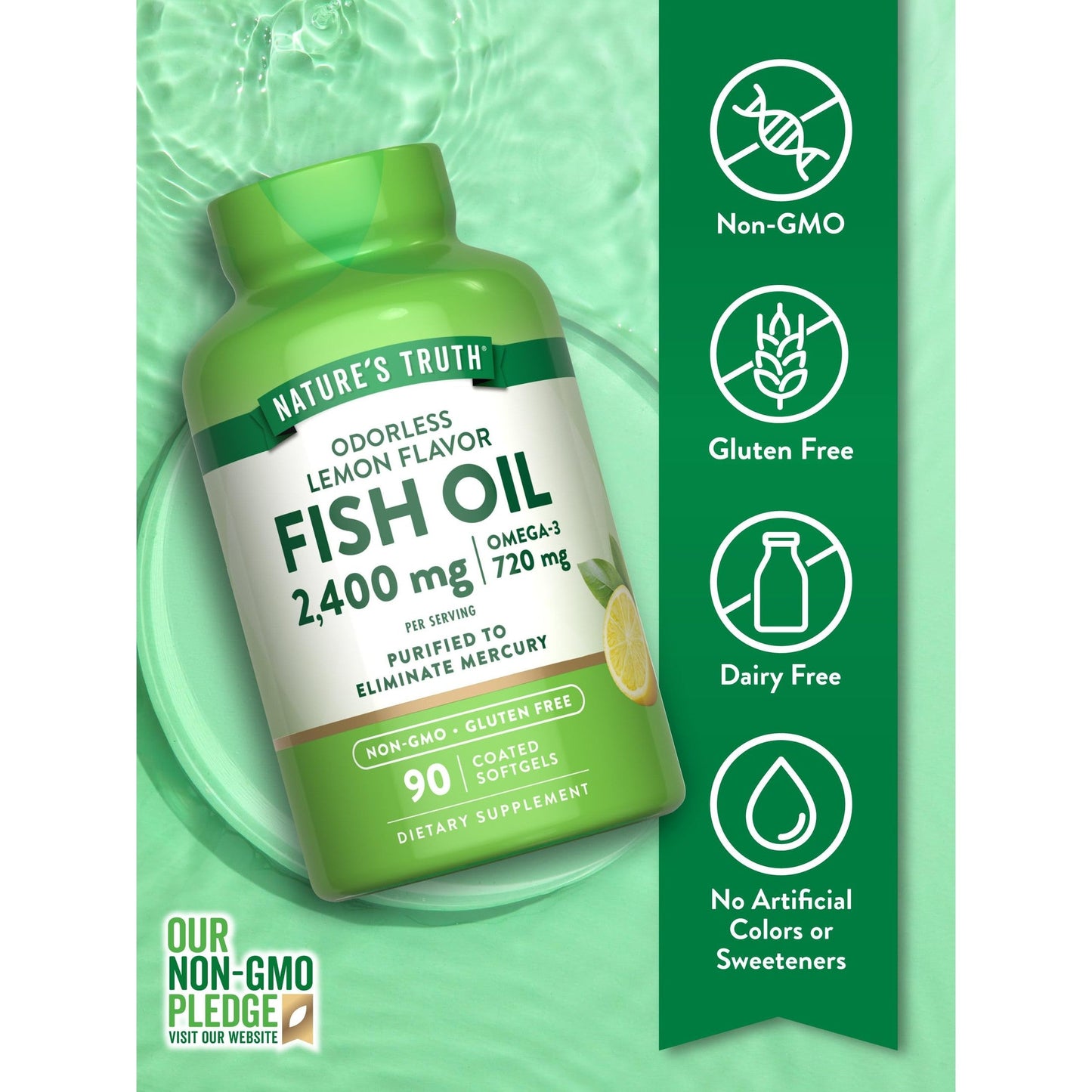 Nature's Truth Fish Oil Omega 3 Supplement | 2400mg | 90 Softgels | Lemon Flavor | Odorless | Non-GMO & Gluten Free - Medaid International