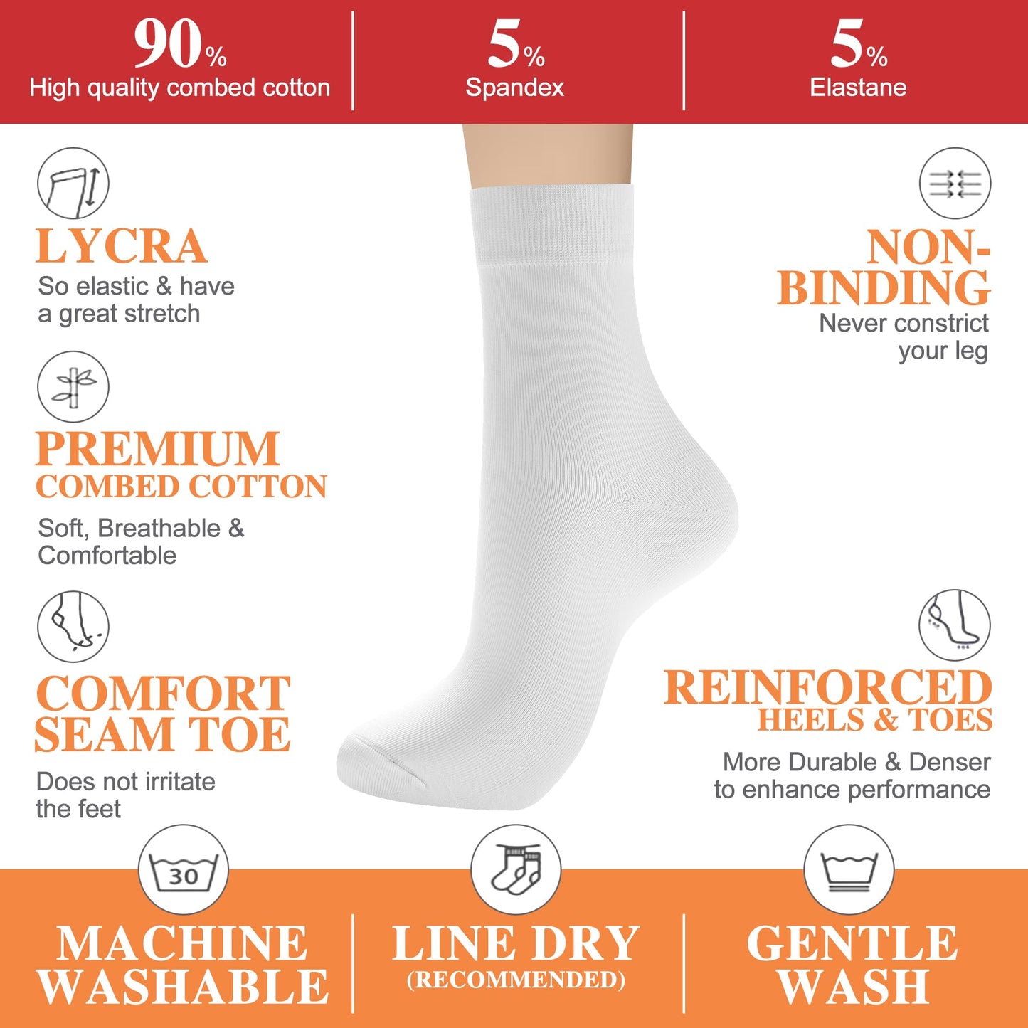 ATBITER Women's Thin Cotton Crew Socks - Soft Above Ankle Bootie Casual Dress Socks 6-Pairs With Gift Box‌ - Medaid International