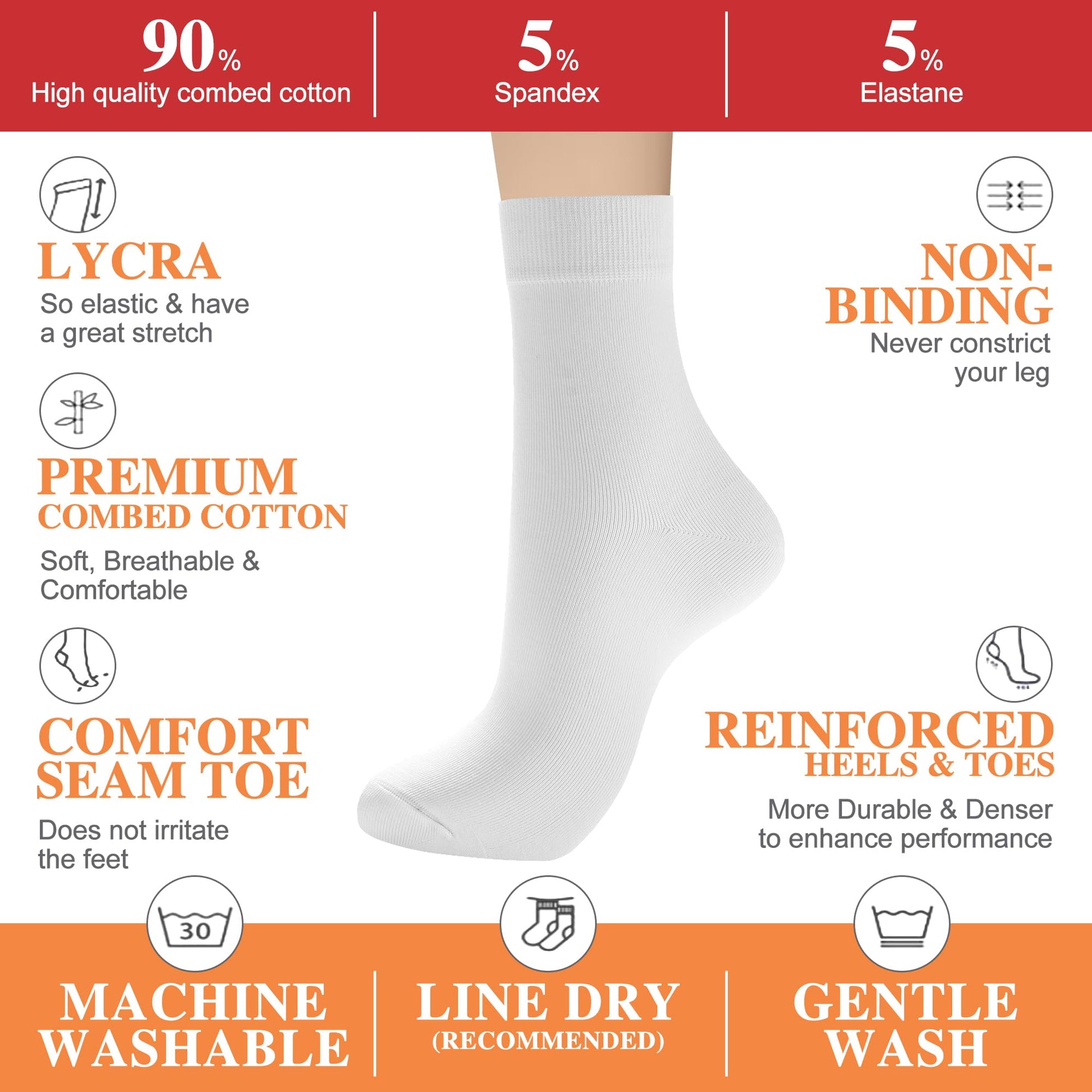 ATBITER Women's Thin Cotton Crew Socks - Soft Above Ankle Bootie Casual Dress Socks 6-Pairs With Gift Box‌ - Medaid International