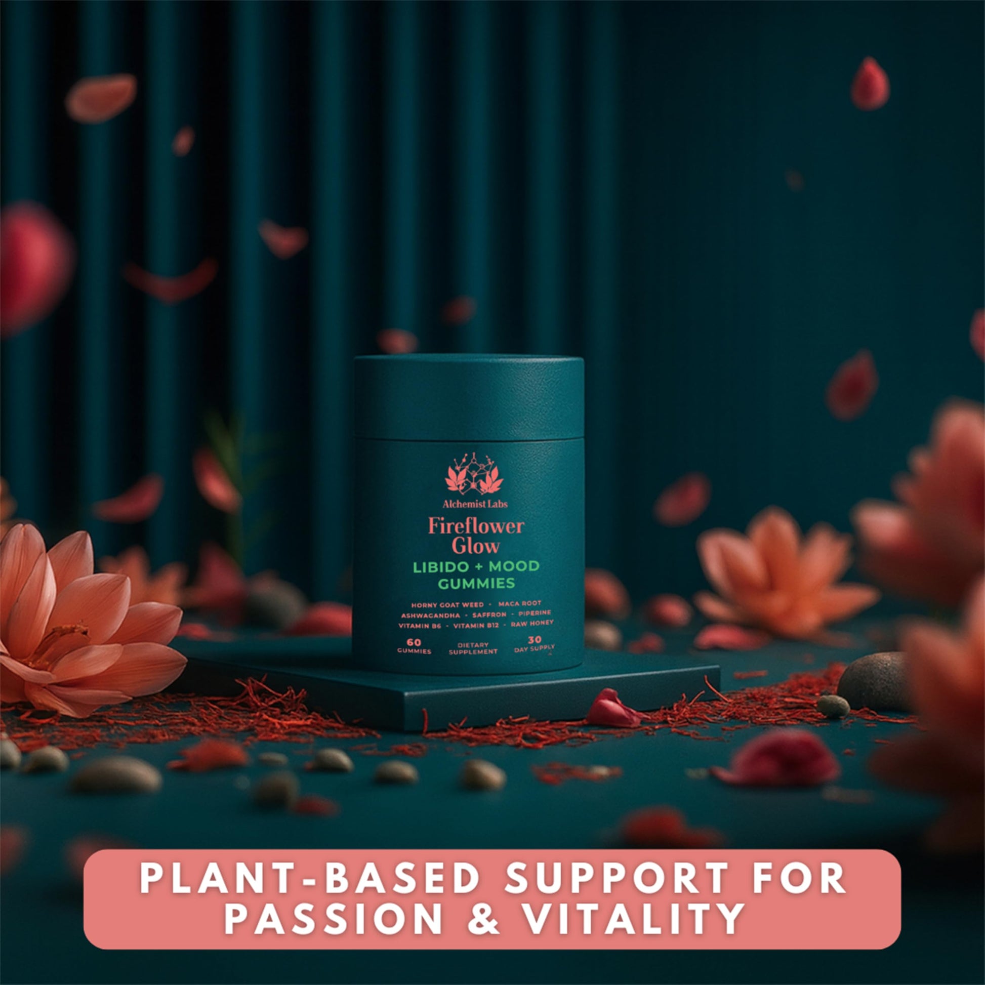 Libido Booster for Women | Fireflower Glow Mood and Libido Gummies | HornyGoatWeed Women, Maca Root, Ashwagandha,Organic Saffron Extract, Piperine, Vitamin B6, Vitamin B12 and Honey Supplement - Medaid International