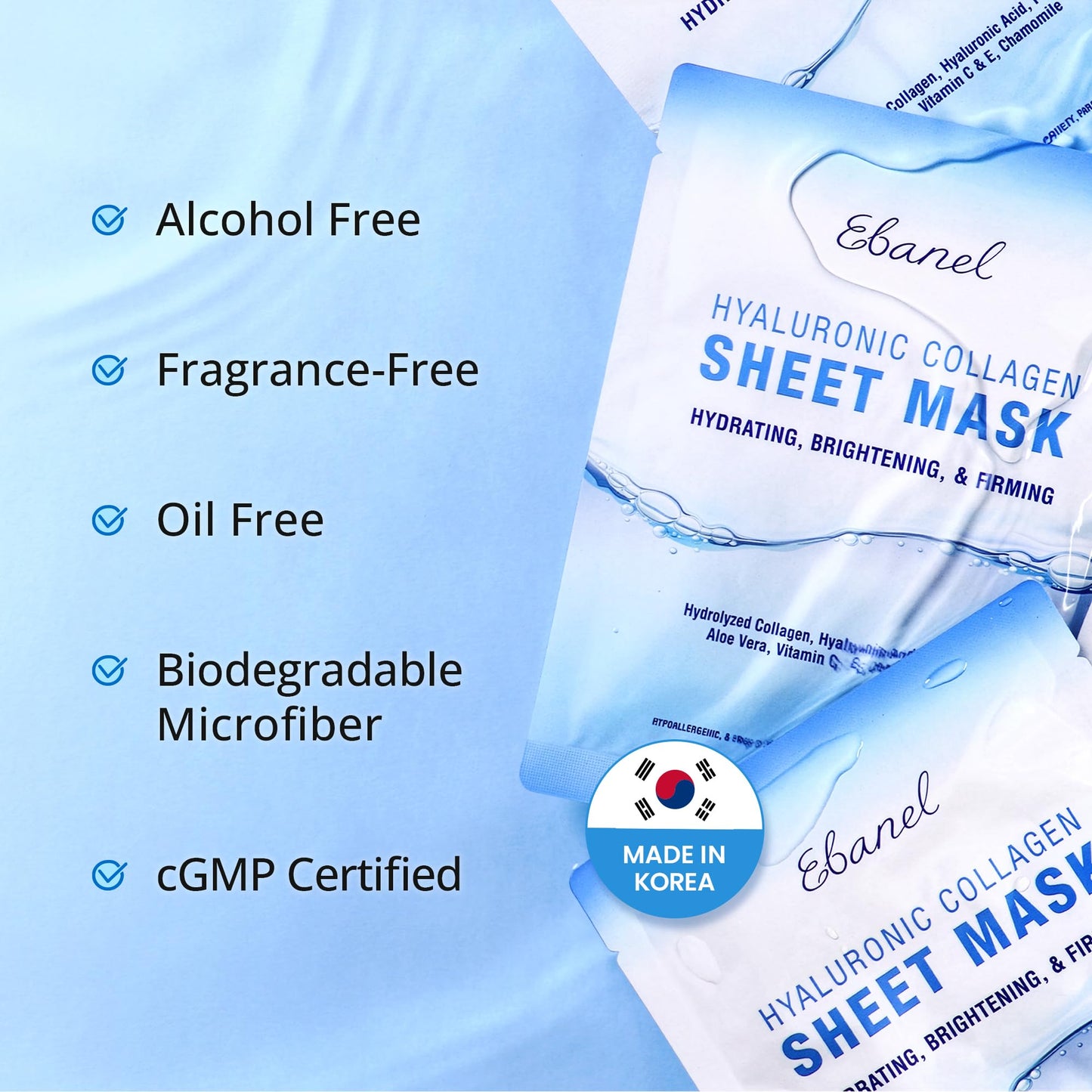 Ebanel 10 Pack Collagen Face Mask with Hyaluronic Acid, Vitamin C, Peptide, Aloe, Instant Brightening Hydrating Face Masks Skincare Korean Sheet Mask, Skin Firming, Lifting Anti Aging Facial Masks - Medaid International