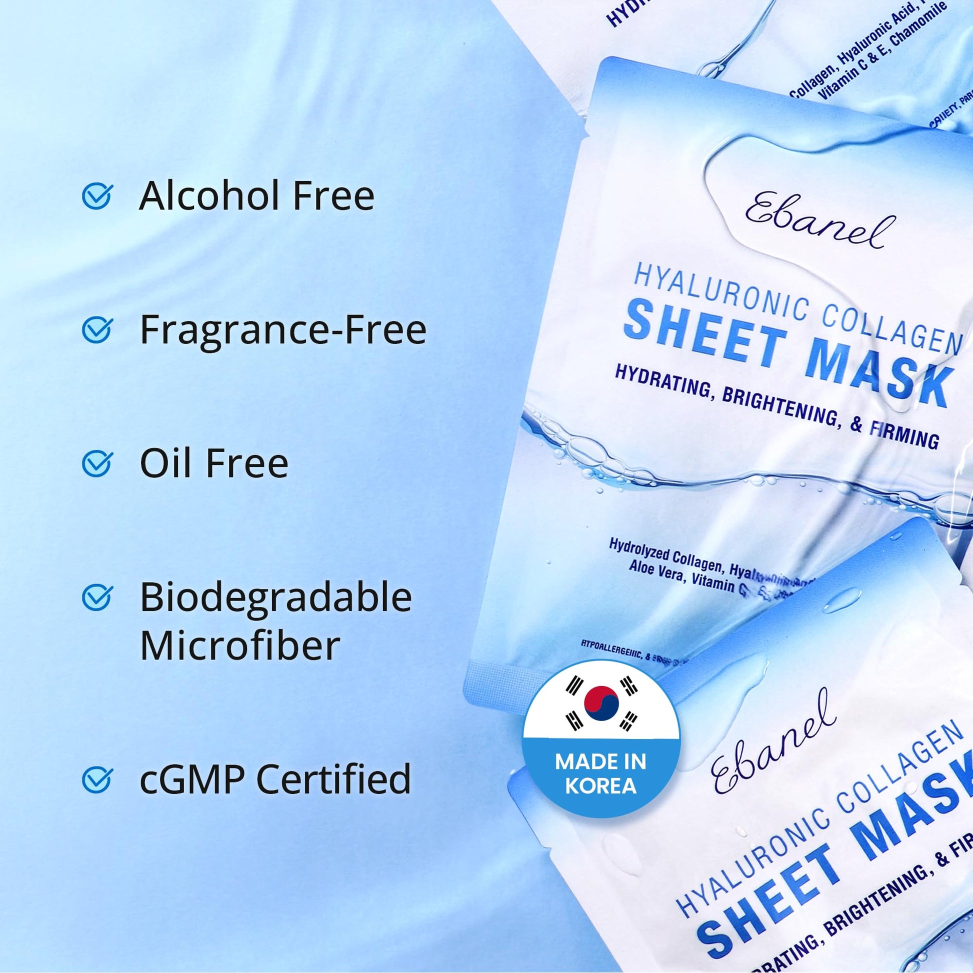 Ebanel 10 Pack Collagen Face Mask with Hyaluronic Acid, Vitamin C, Peptide, Aloe, Instant Brightening Hydrating Face Masks Skincare Korean Sheet Mask, Skin Firming, Lifting Anti Aging Facial Masks - Medaid International