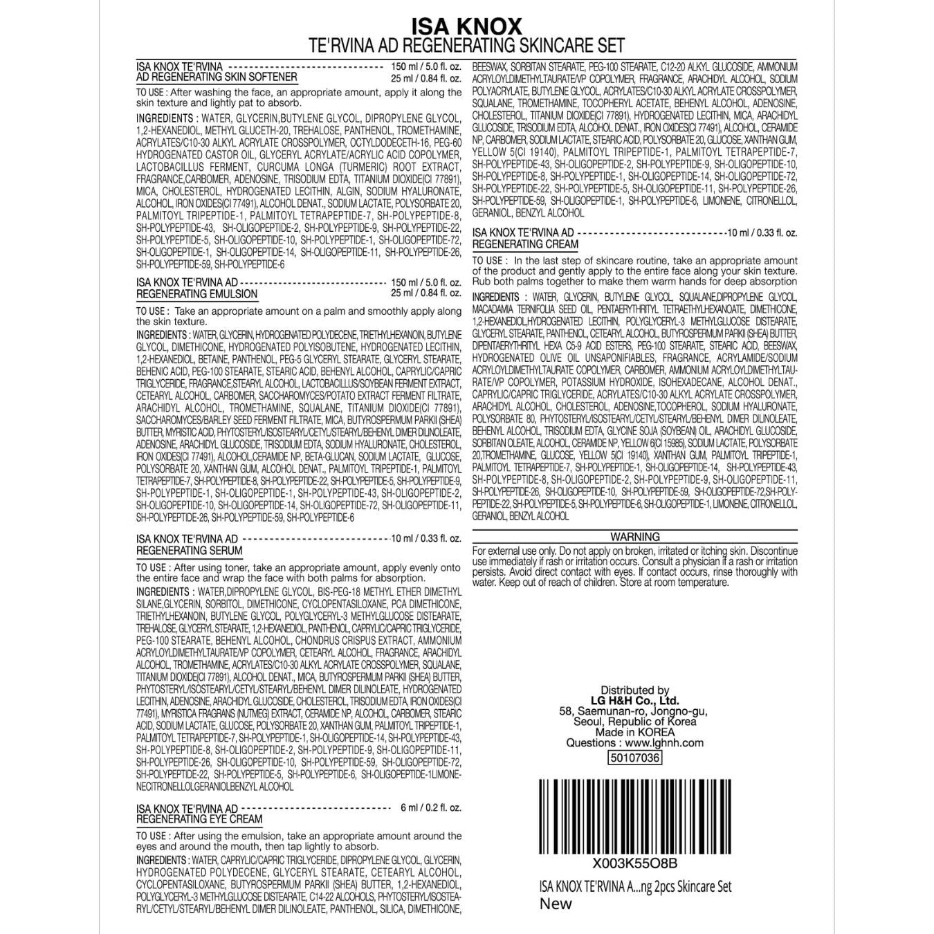 ISA KNOX TE'RVINA AD Regenerating Skincare Set (12.7fl oz) - Hydrating, Nourishing & Firming Toner & Moisturizer Set for Youthful and Radiant Skin, Placenta, Rose Absolute - Medaid International