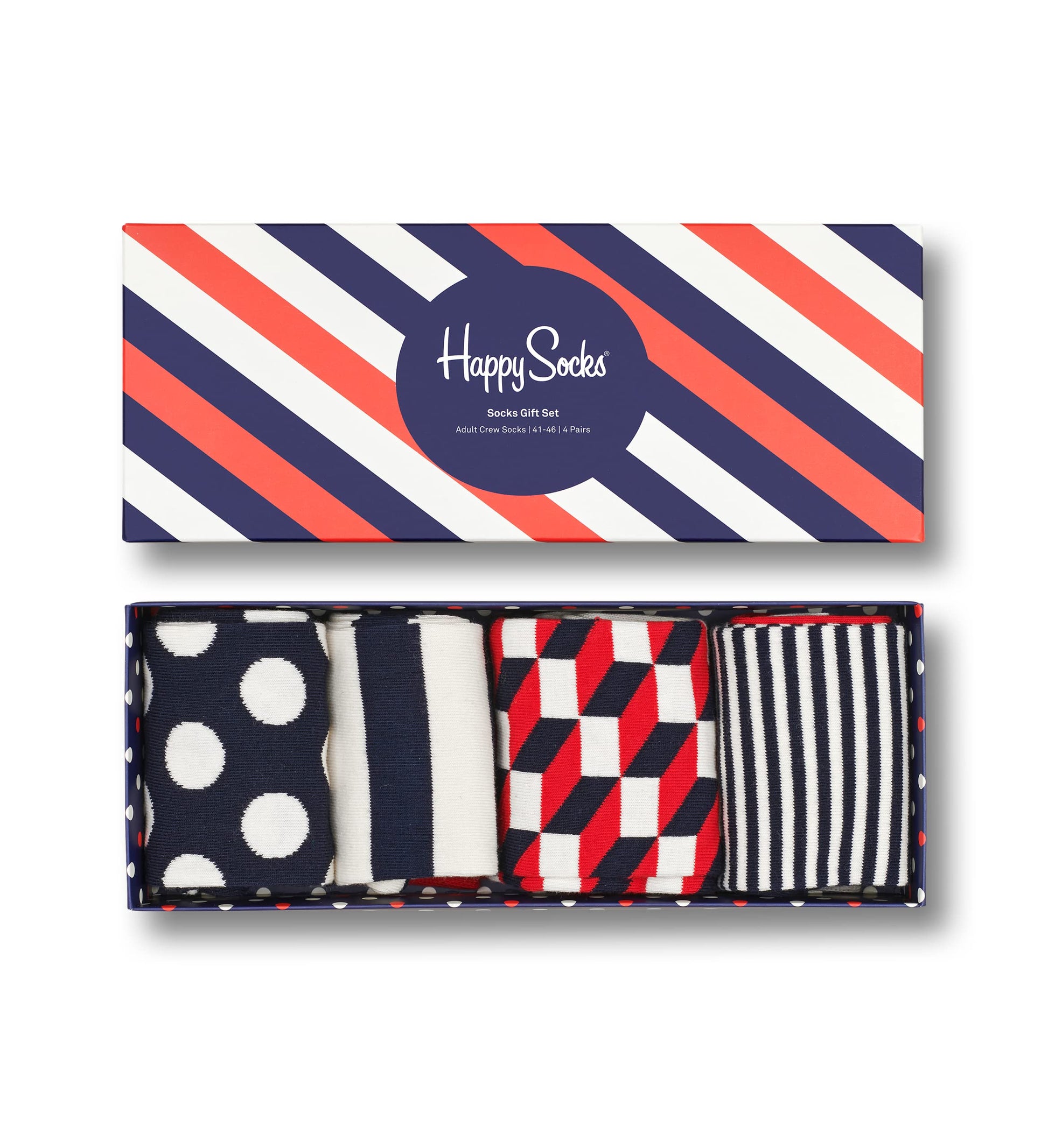 Happy Socks 4-Pack Classic Navy Gift Set, colorful and fun, Socks for Men and Women, Navy-White-Red-Yellow (9-11) - Medaid International
