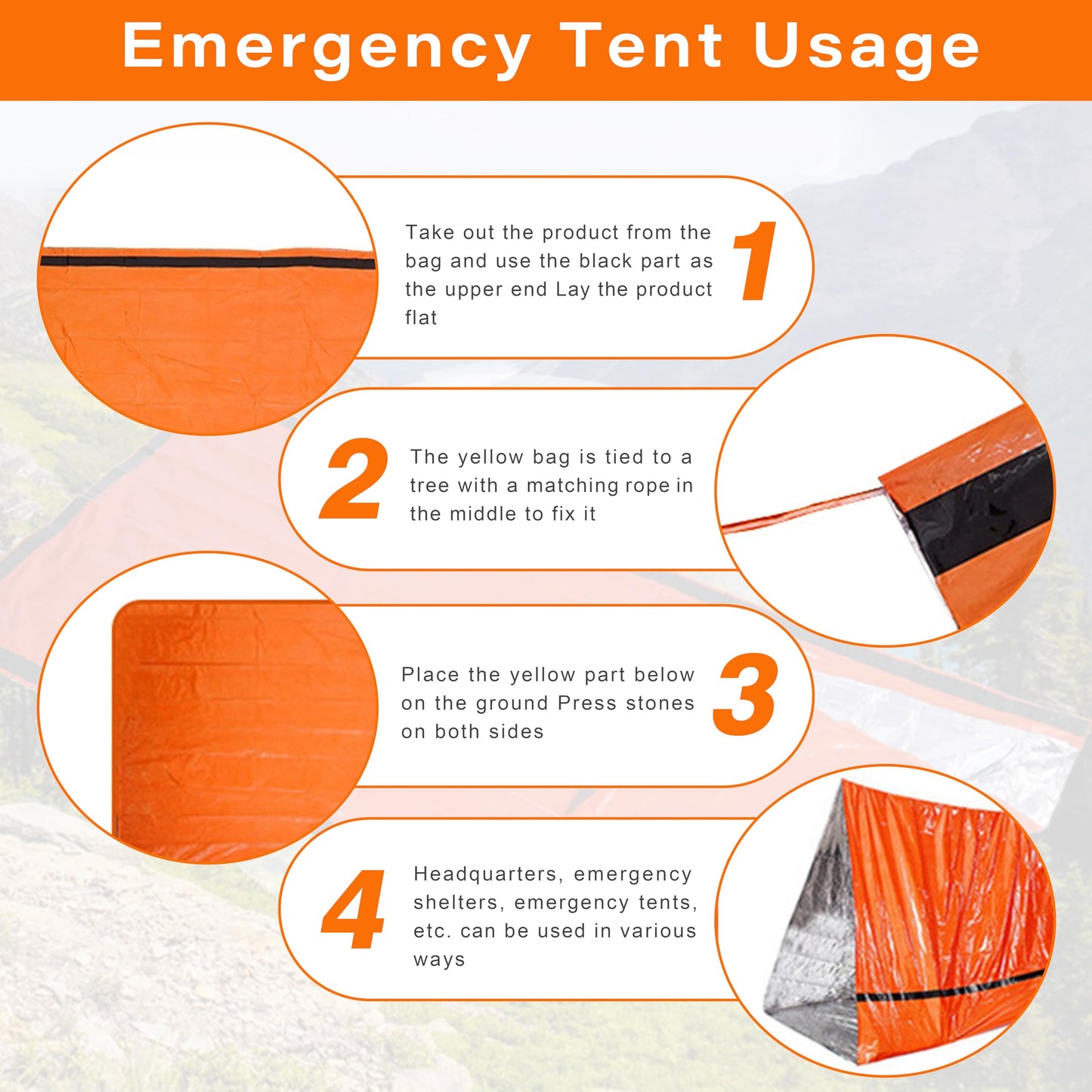 SunHalo Gear Emergency Survival Tent Shelter, 1 or 2 Person Emergency Tent with Emergency Whistle Emergency Shelter,Life Tube Tent for Camping,Hiking, Backpacking