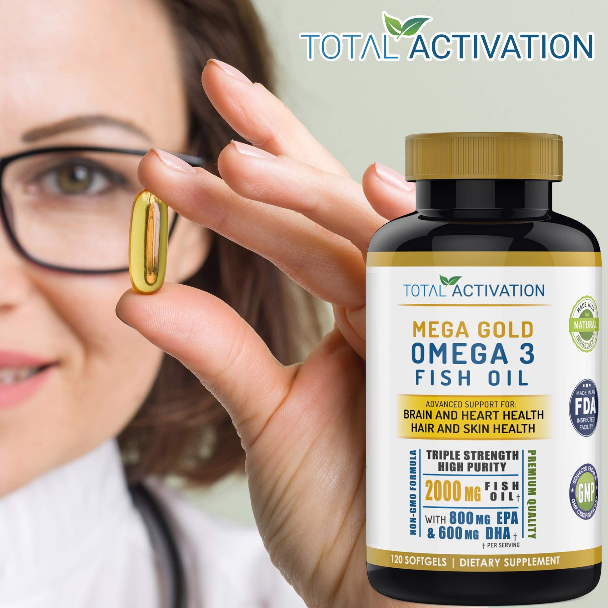 Omega 3 Fish Oil Supplement – 2000mg with EPA DHA & Vitamin E – Burpless, Triple Strength Support for Men & Women – 120 Easy Swallow Softgels - Medaid International